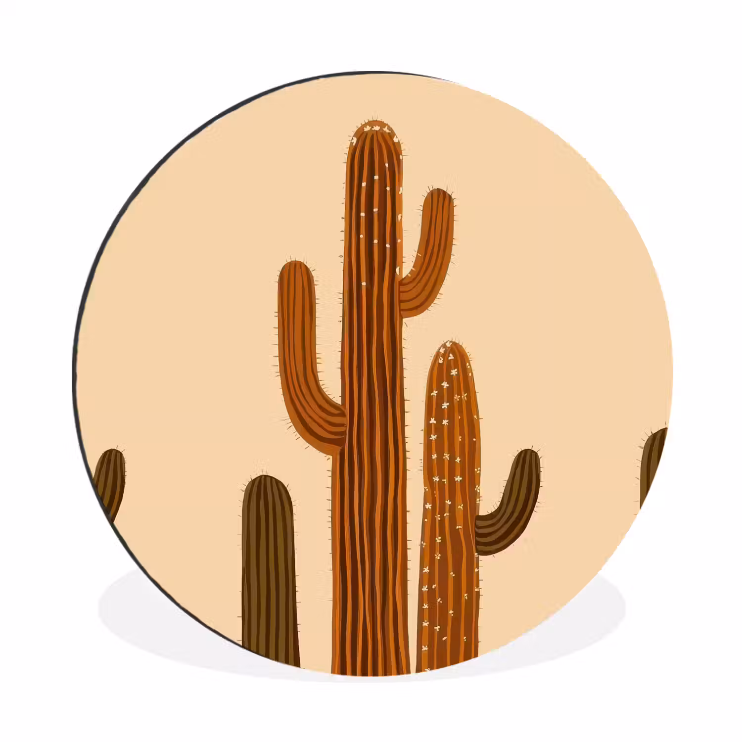 Cactus - Woestijn - Zand - Bruin Wandcirkel aluminium klein -3d
