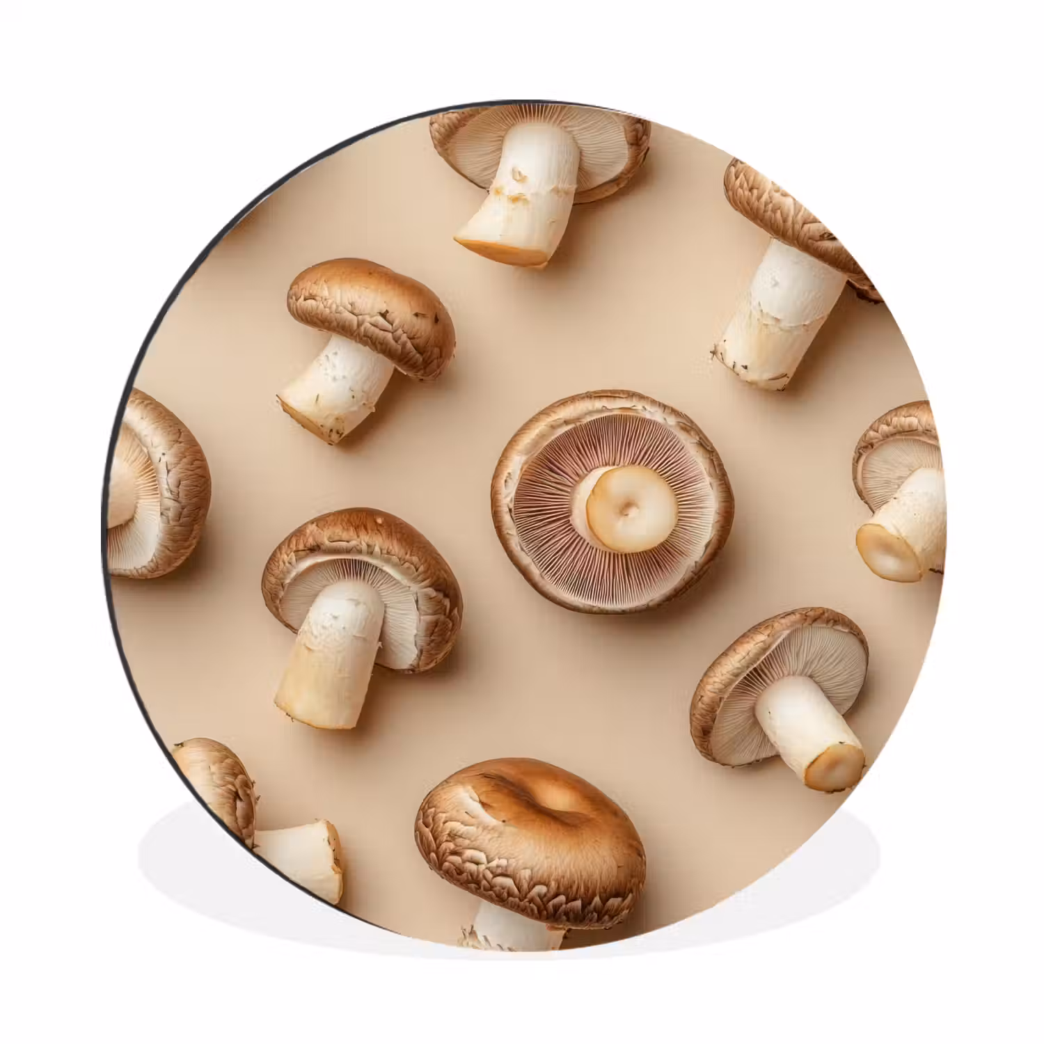 Kastanje Champignons - Beige Wandcirkel aluminium klein -3d
