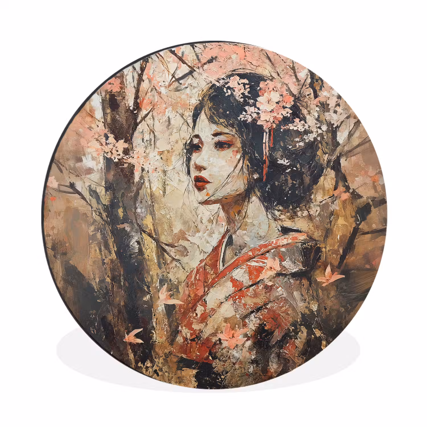 Kimono - Vrouw - kersenbomen Wandcirkel aluminium klein -3d