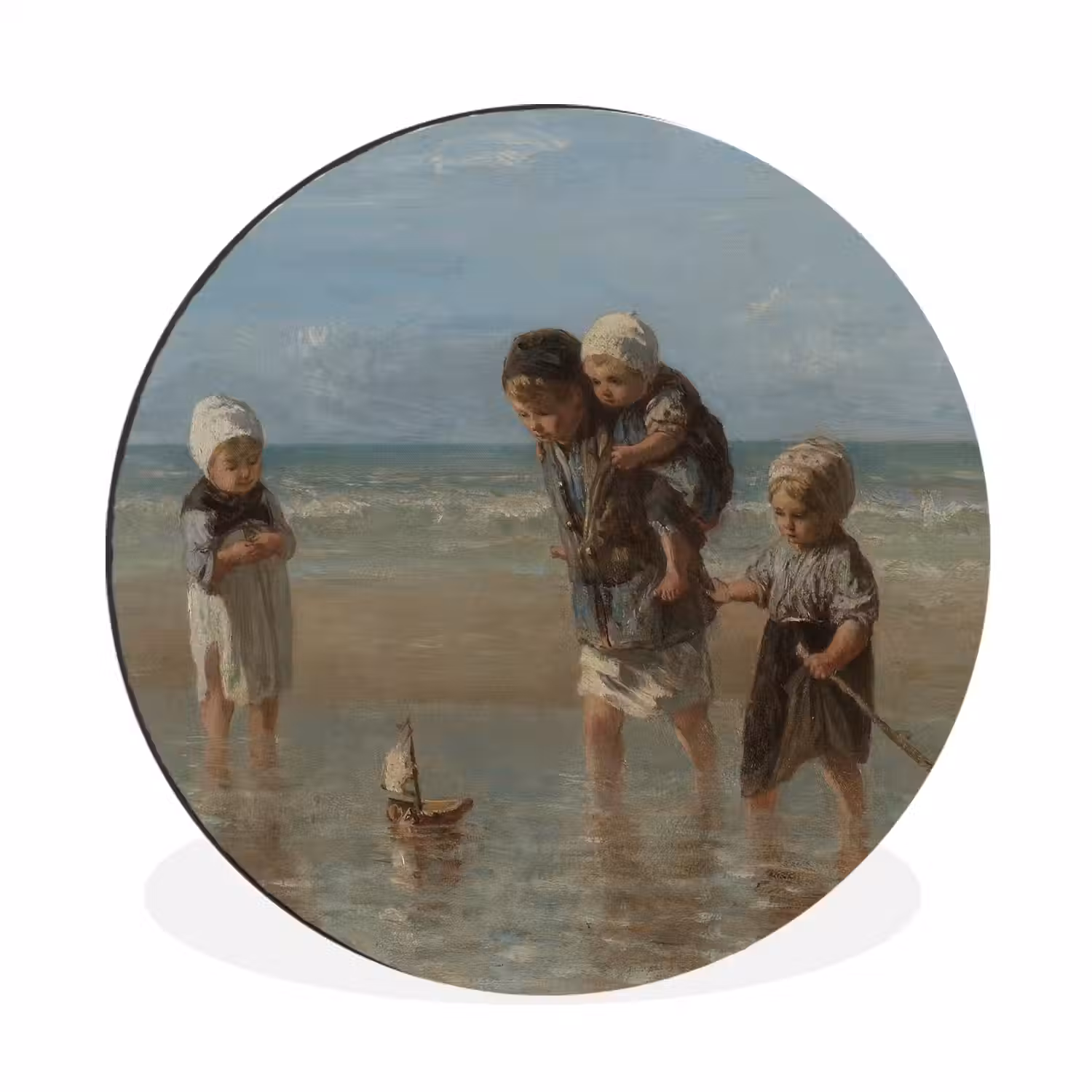Kinderen der zee - Schilderij van Jozef Israëls Wandcirkel aluminium klein -3d