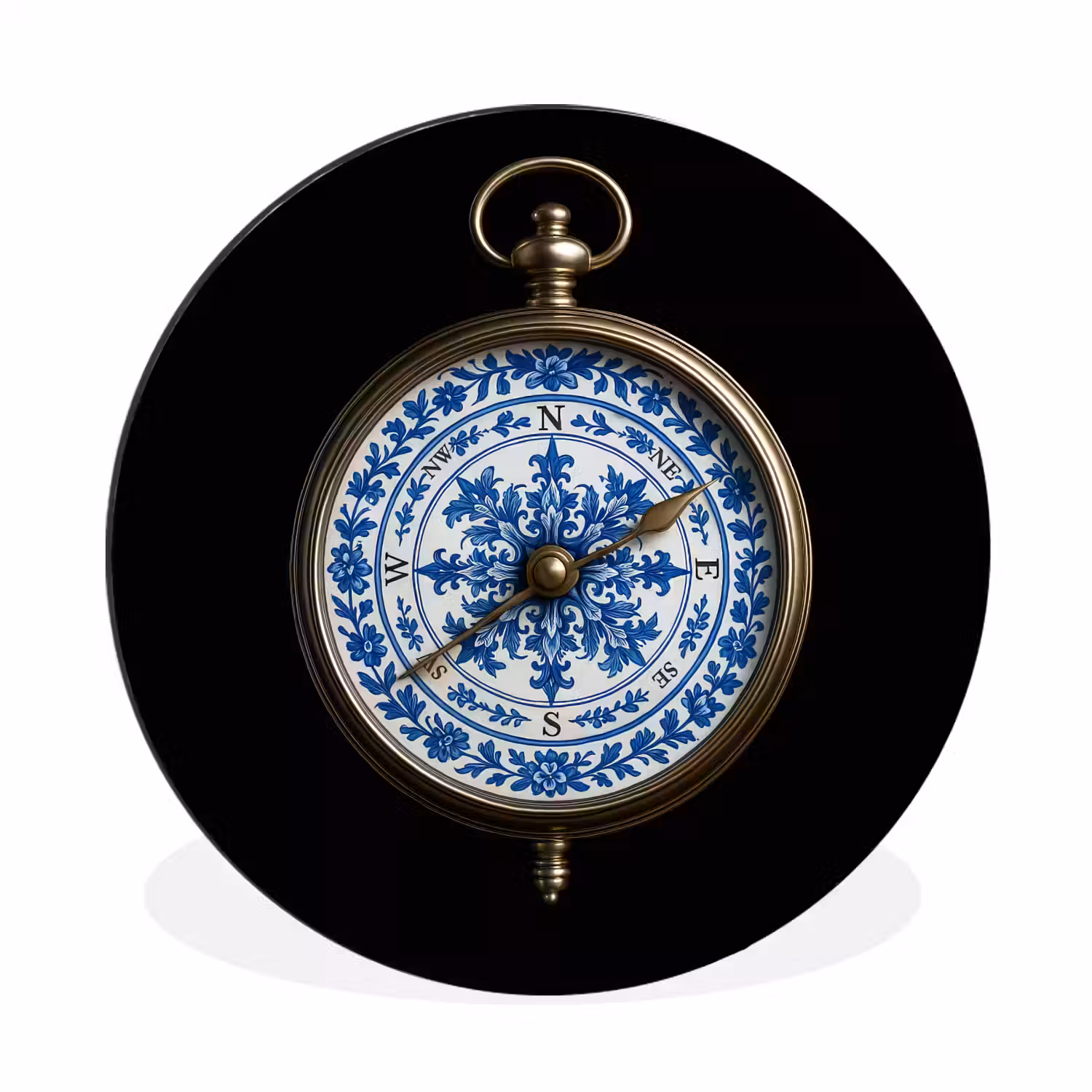 Kompas - Delfts blauw - Zwart Wandcirkel aluminium klein -3d