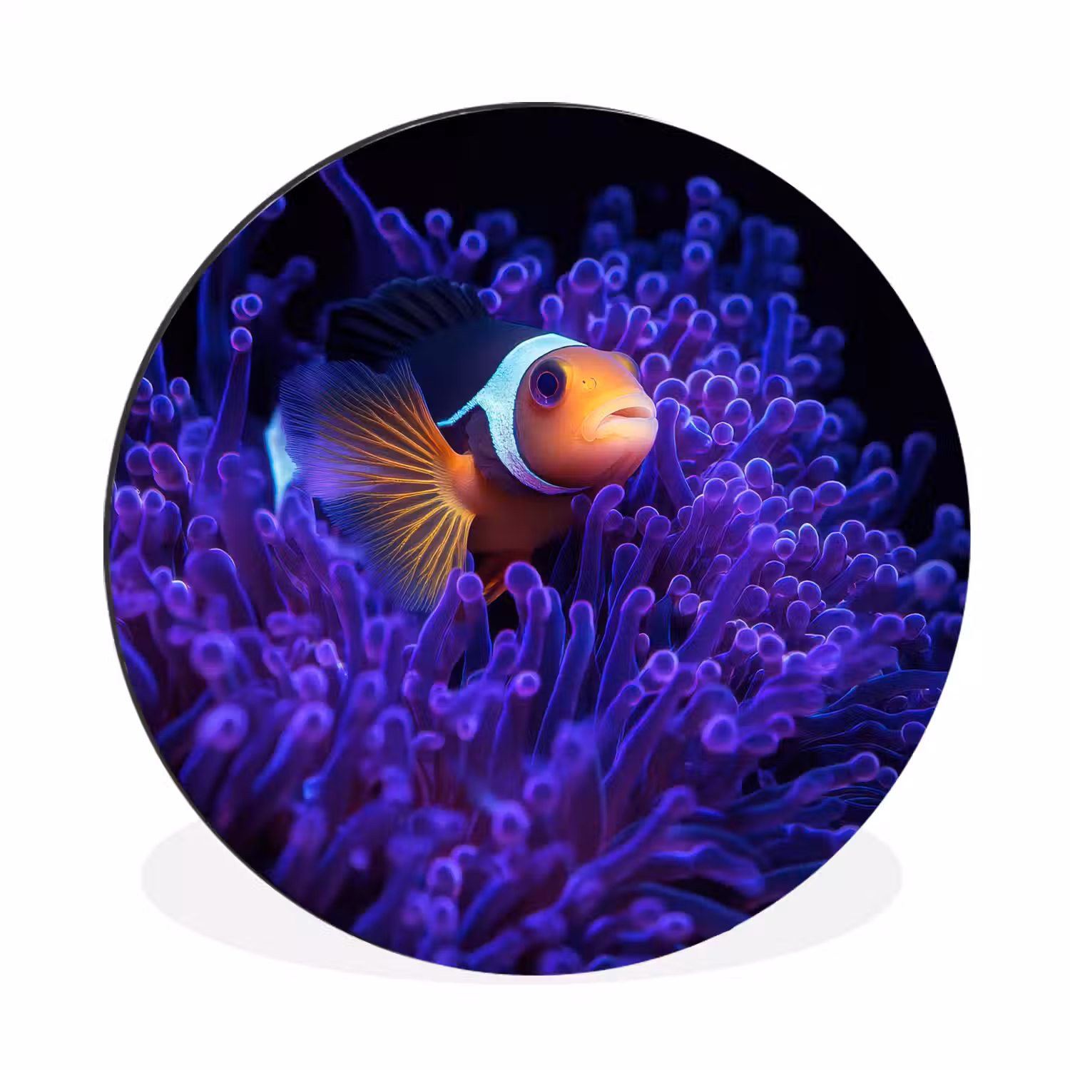 Koraal - Vis - Oranje - Zee Wandcirkel aluminium klein -3d
