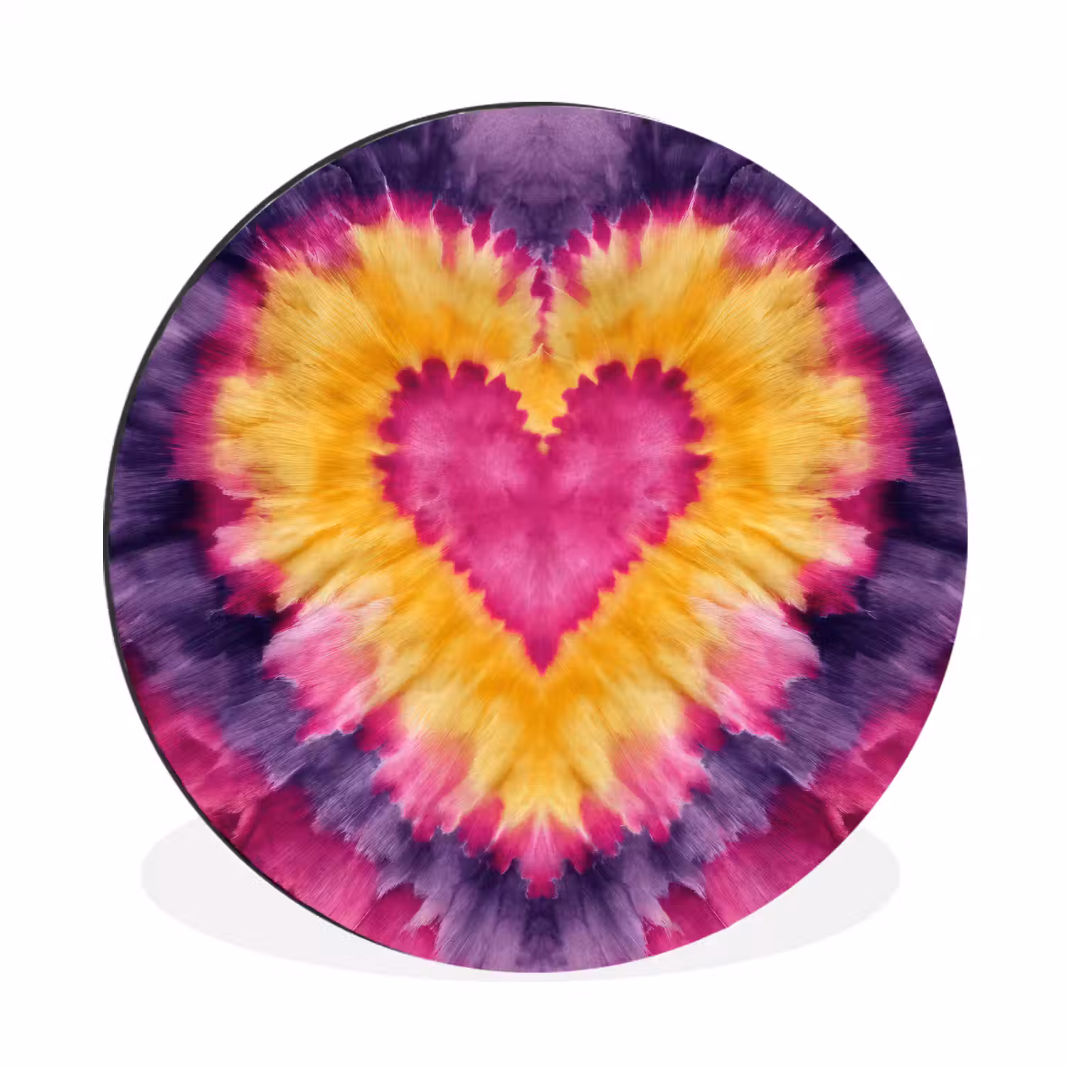 Tie dye - Hartvorm - Vlammen - Oranje Wandcirkel aluminium klein -3d