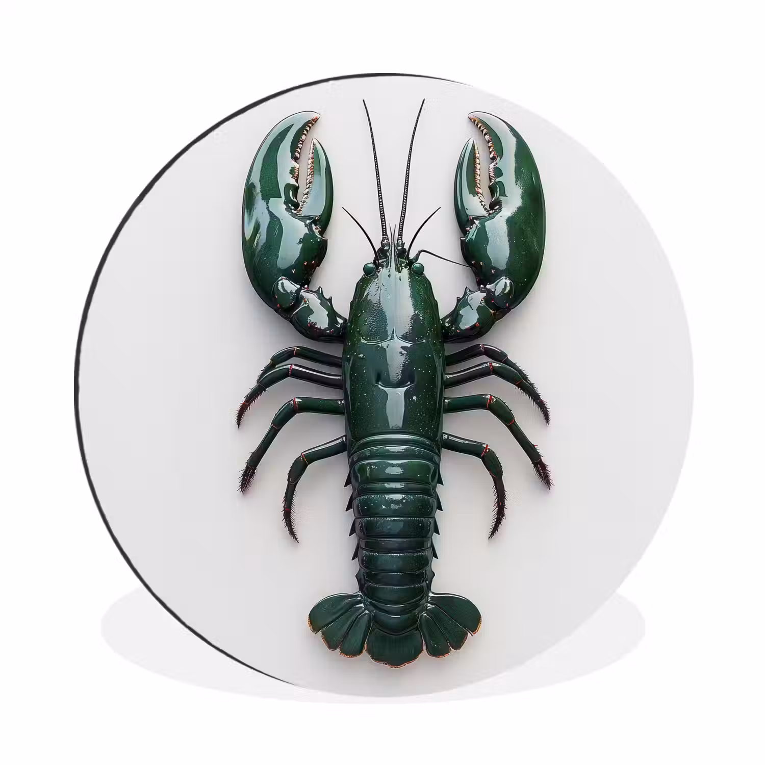 Kreeft - Glossier - Groen - Wit Wandcirkel aluminium klein -3d