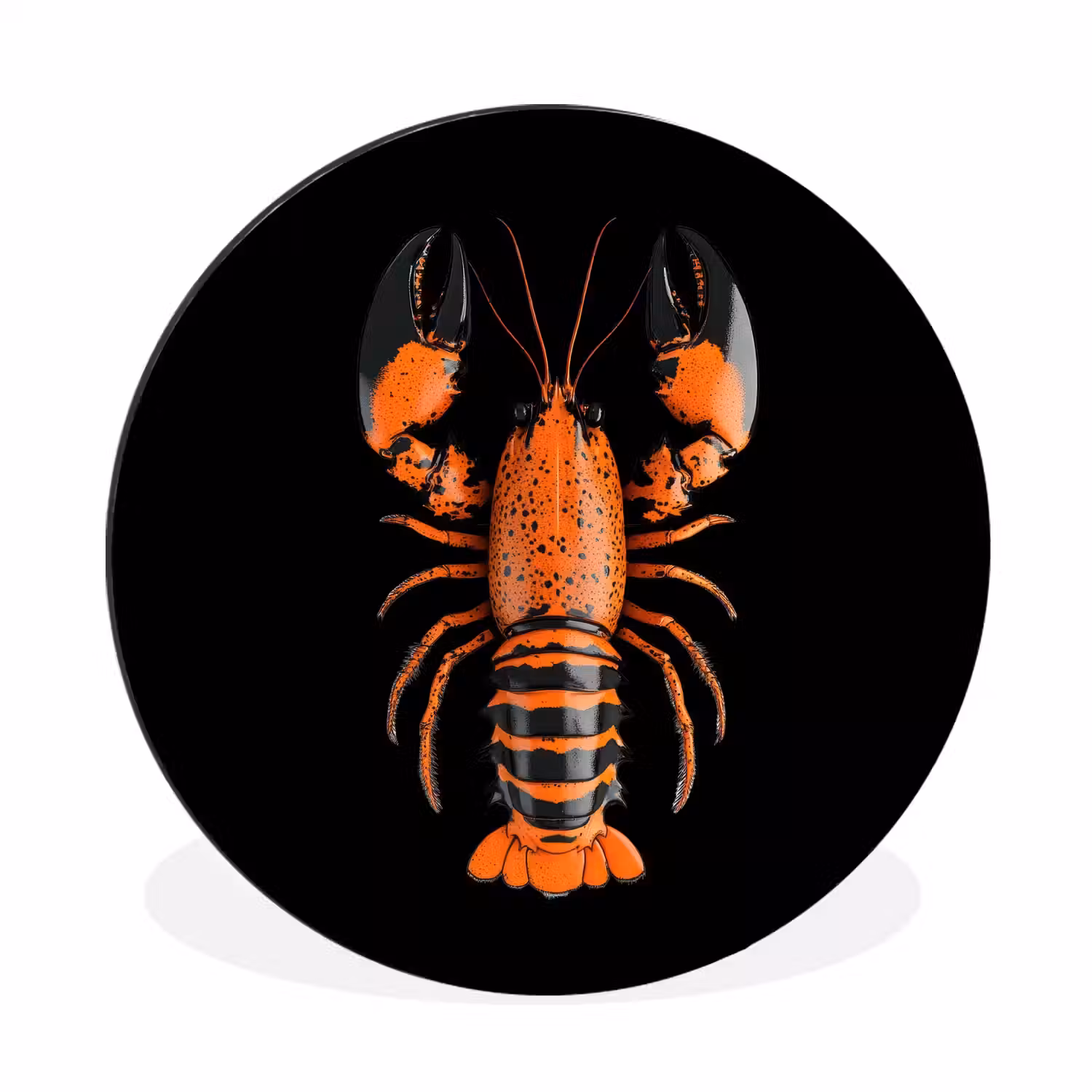 Kreeft - Oranje - Zwart - Modern Wandcirkel aluminium klein -3d