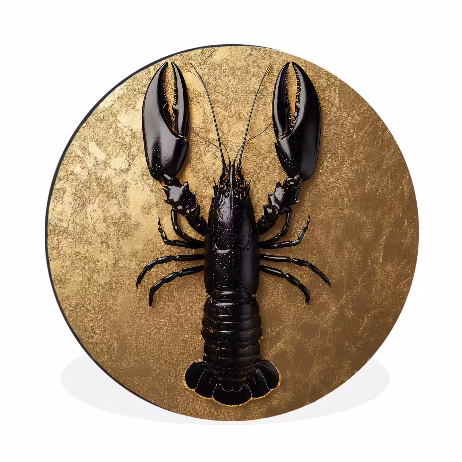 Kreeft - Zwart - Goud - Luxe Wandcirkel aluminium klein -3d