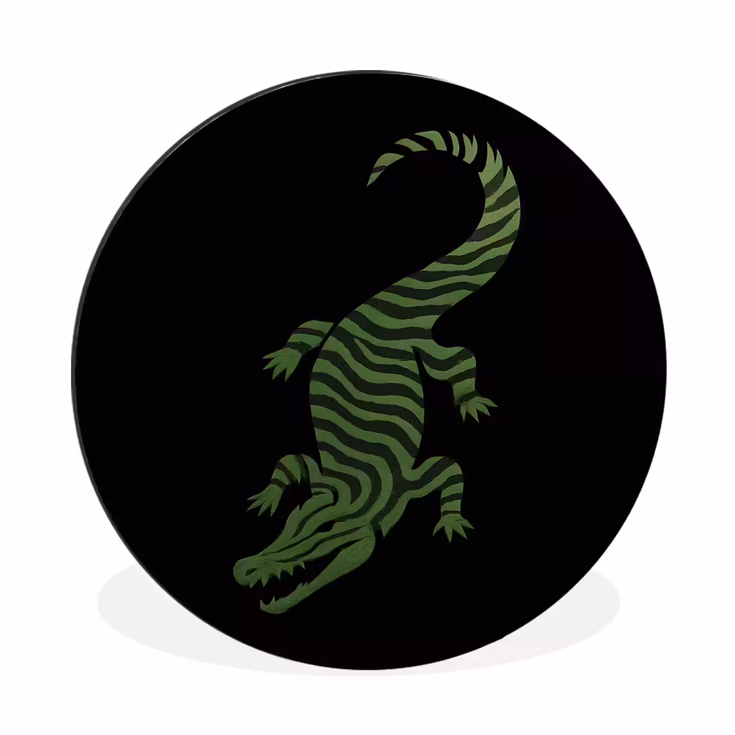 Krokodil - Groen - Tijgerachtig - Strepen Wandcirkel aluminium klein -3d