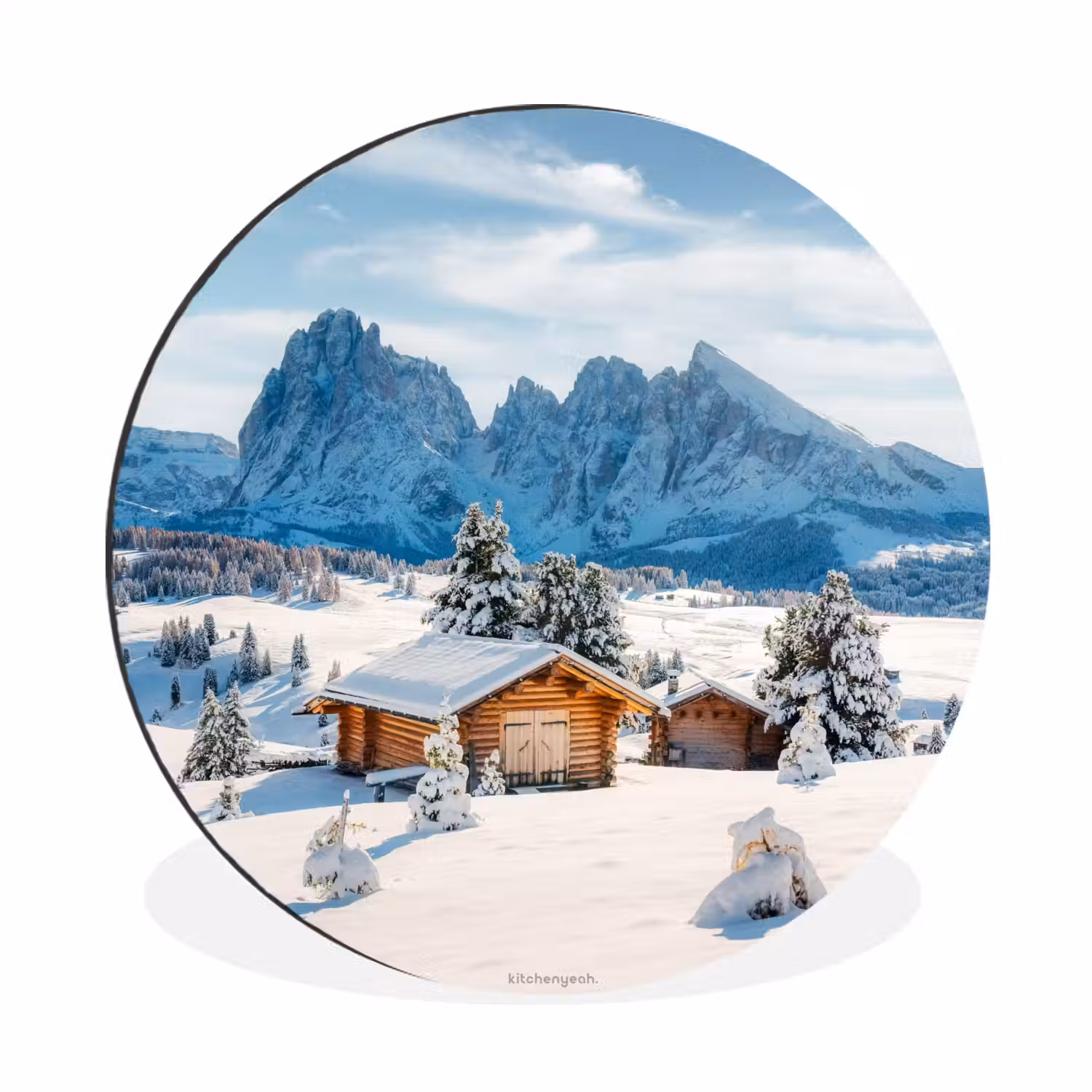 Landschap - Winter - Sneeuw Wandcirkel aluminium klein -3d