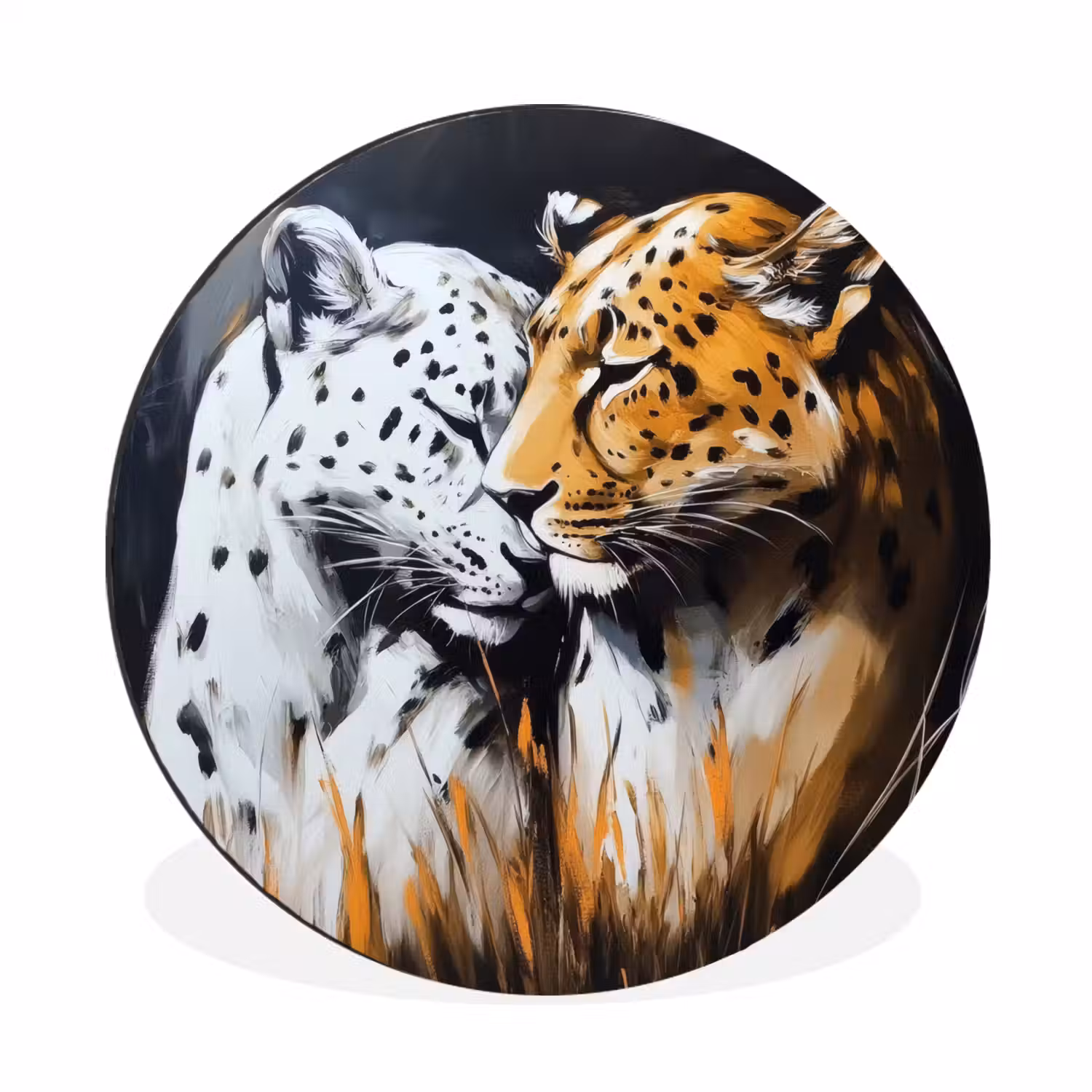 Luipaard - Oranje - Wit - Gras Wandcirkel aluminium klein -3d