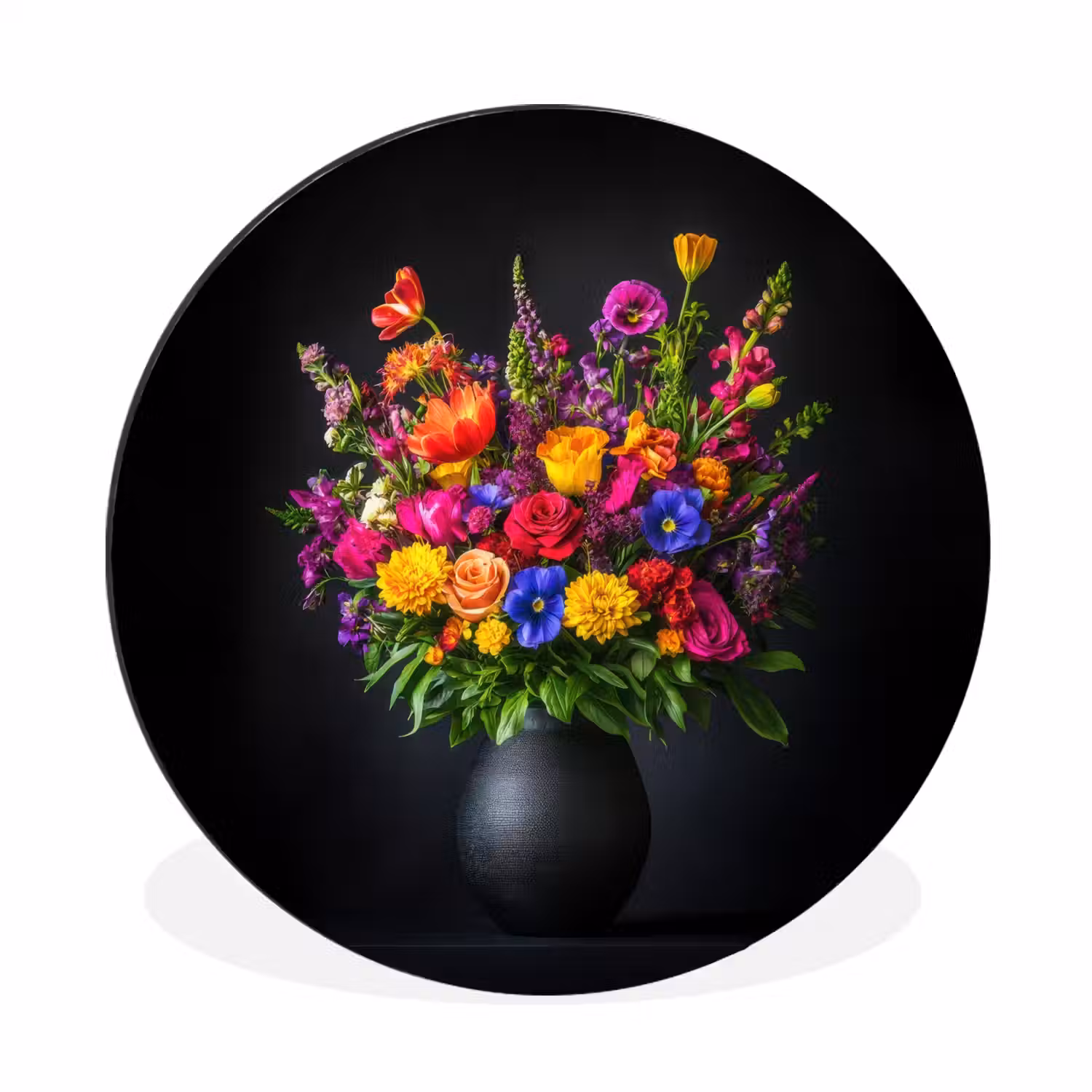 Felgekleurd - Bloemen - Vaas Wandcirkel aluminium klein -3d