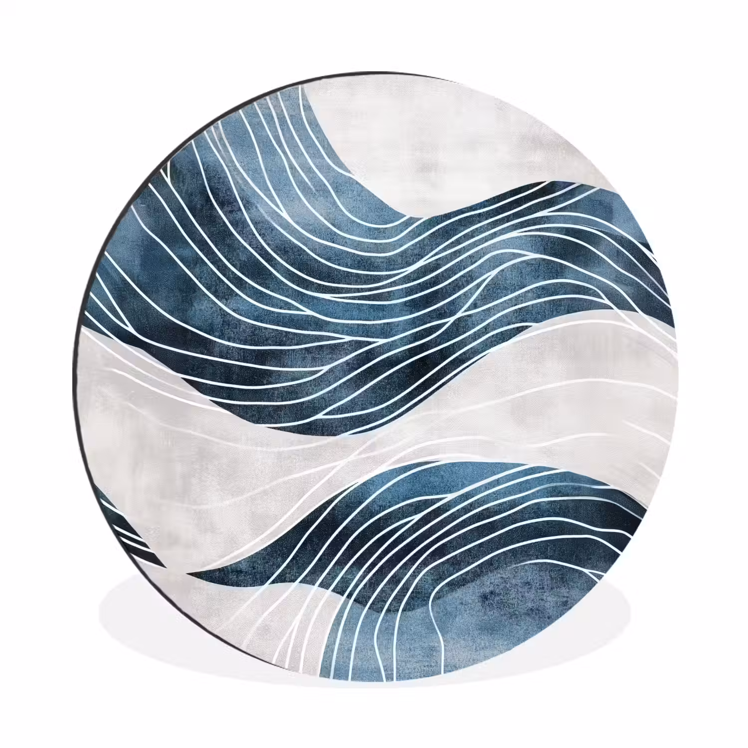 Lijnen - Golven - Abstract - Blauw Wandcirkel aluminium klein -3d