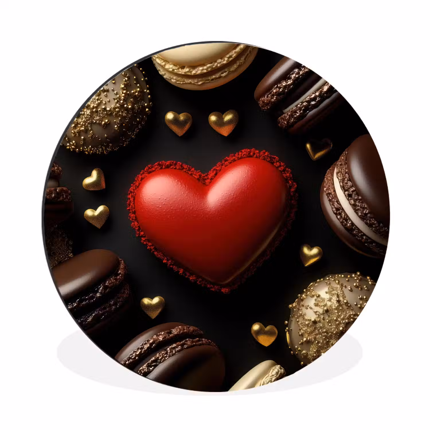 Macarons - Rood - Hart Wandcirkel aluminium klein -3d