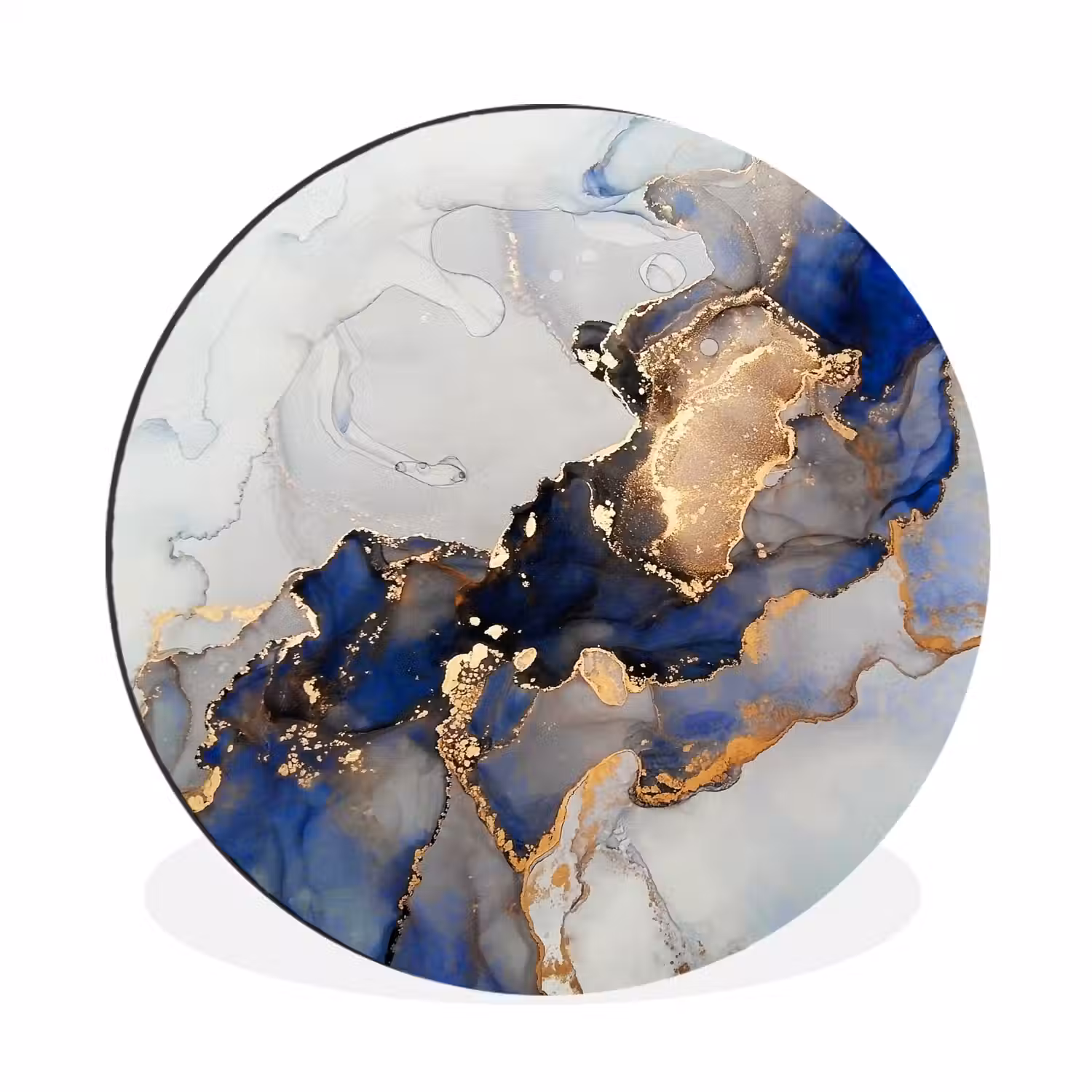 Marmer - Blauw - Goud Wandcirkel aluminium klein -3d