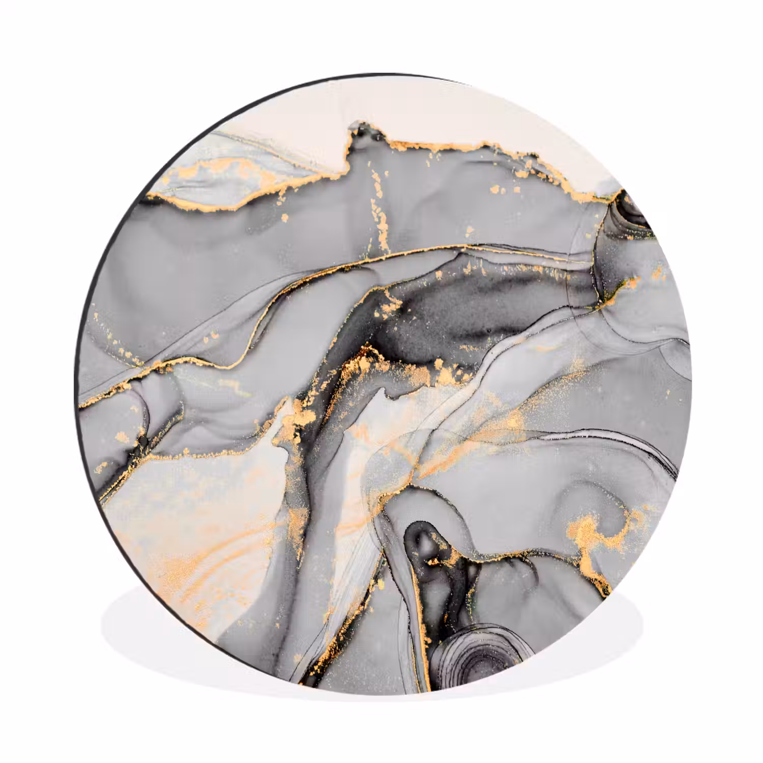 Marmer - Goud - Grijs Wandcirkel aluminium klein -3d