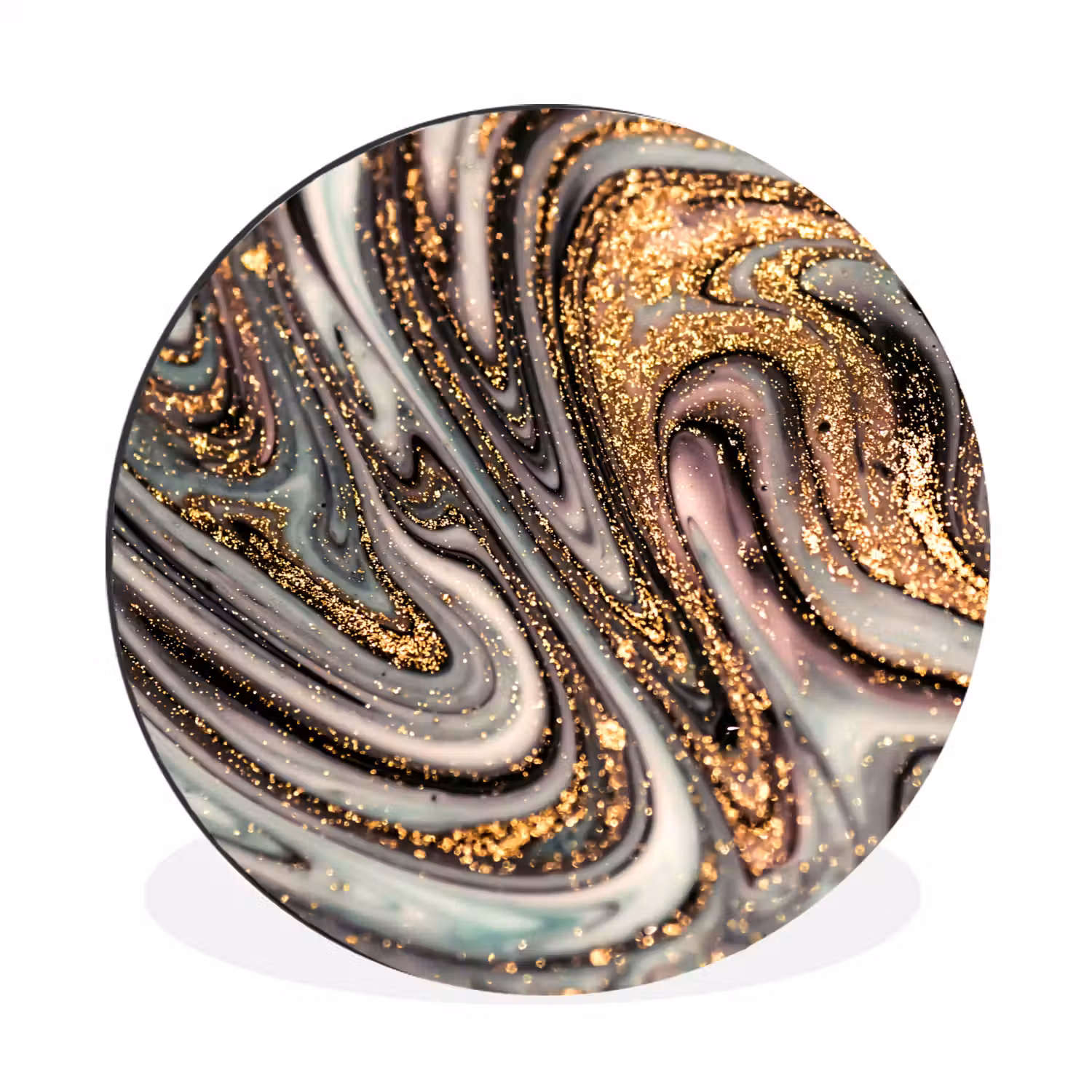 Marmerlook - Goud - Glitter - Luxe - Marmer - Wit Wandcirkel aluminium klein -3d