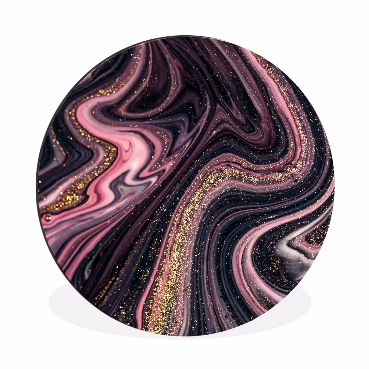 Marmerlook - Roze - Paars - Goud - Luxe - Marmer Wandcirkel aluminium klein -3d