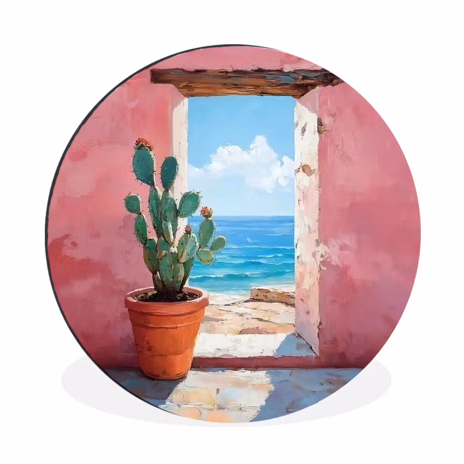 Zee - Roze - Cactus Wandcirkel aluminium klein -3d