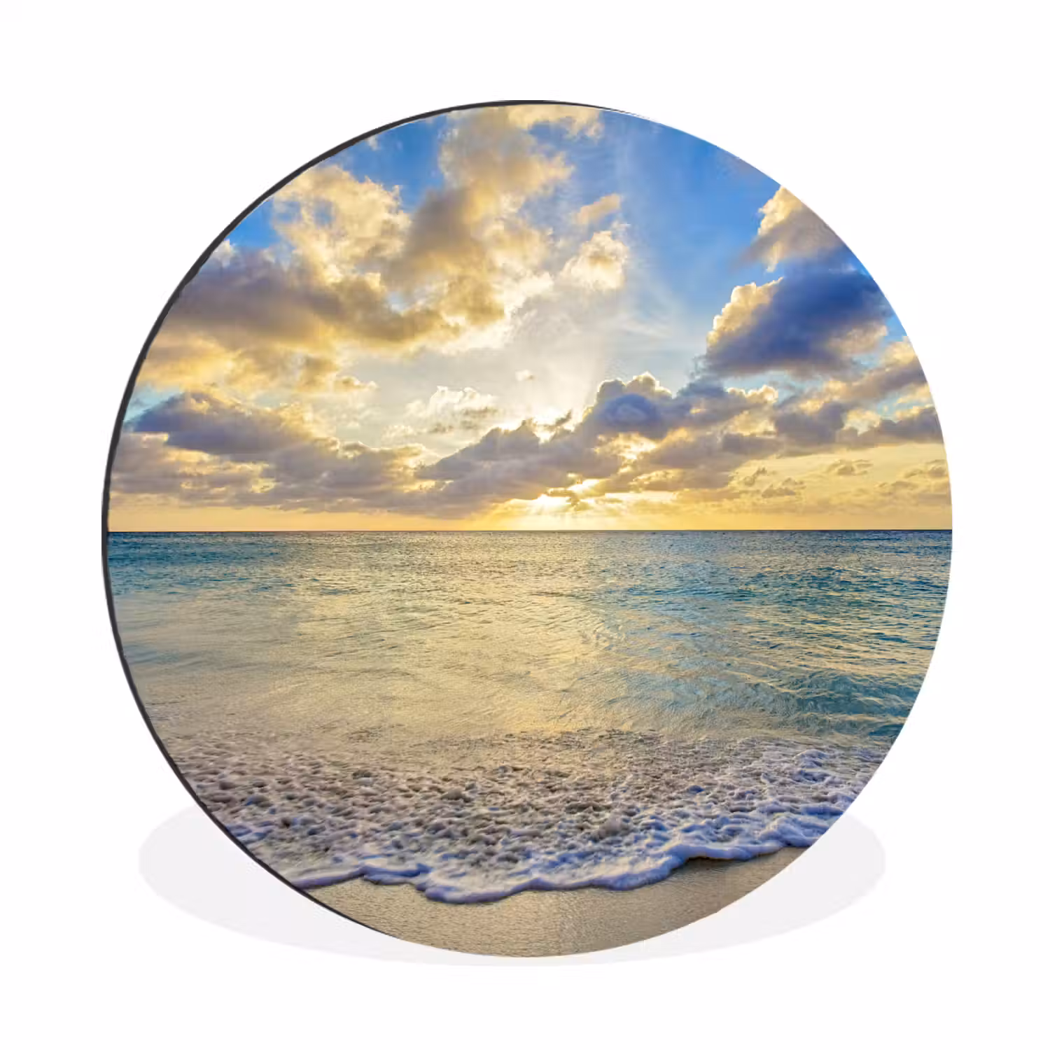 Zee - Strand - Wolken - Zon Wandcirkel aluminium klein -3d
