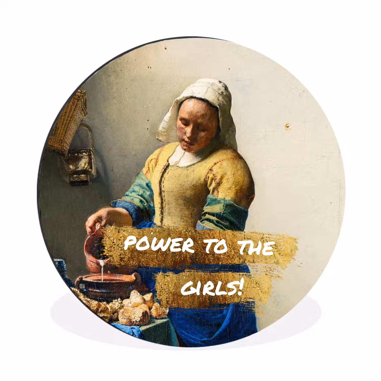 Melkmeisje - Goud - Quotes - Schilderij - Oude meesters Wandcirkel aluminium klein -3d