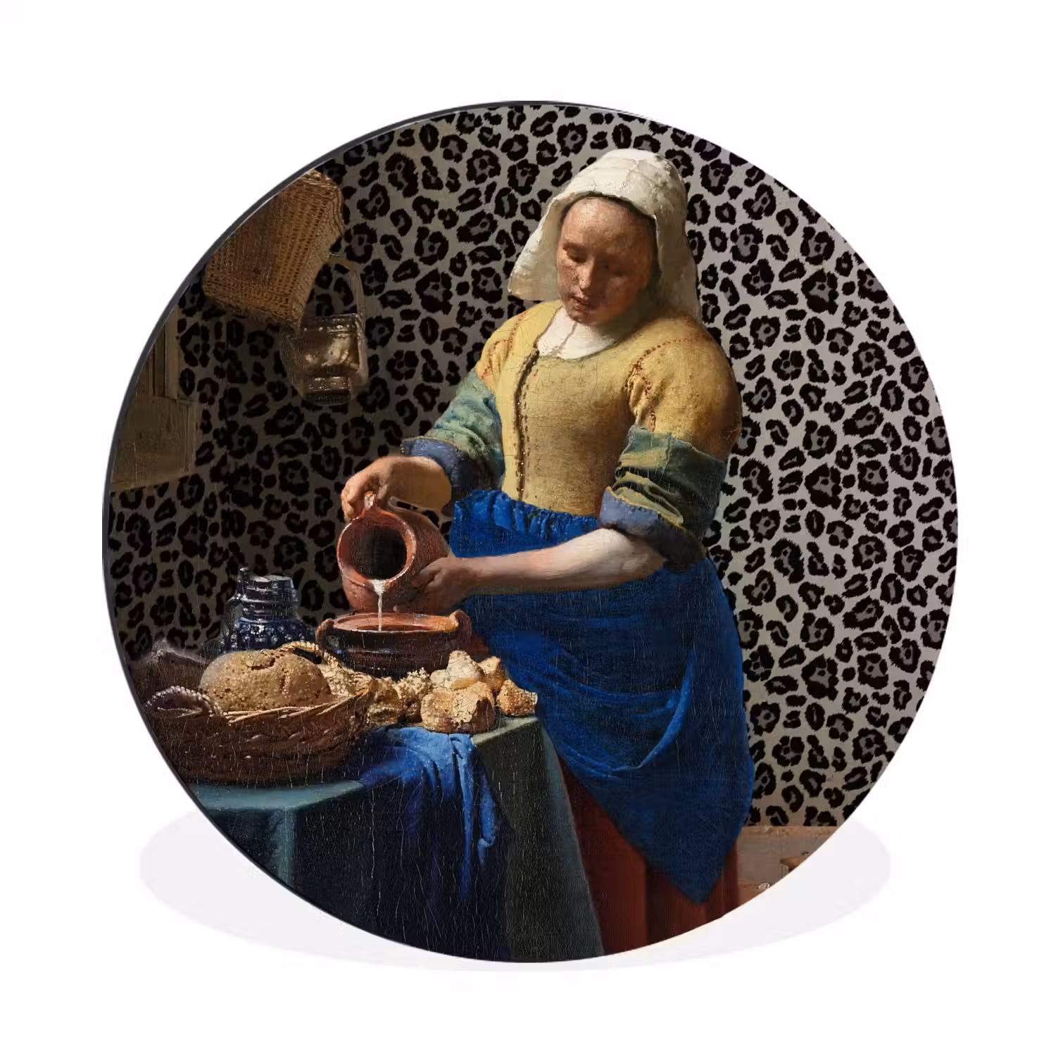 Melkmeisje - Kunst - Panterprint - Vermeer - Schilderij - Oude meesters Wandcirkel aluminium klein -3d