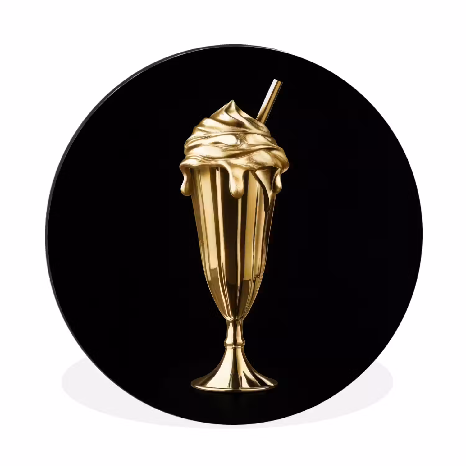 Milkshake - Goud - Drinken - Zwart Wandcirkel aluminium klein -3d