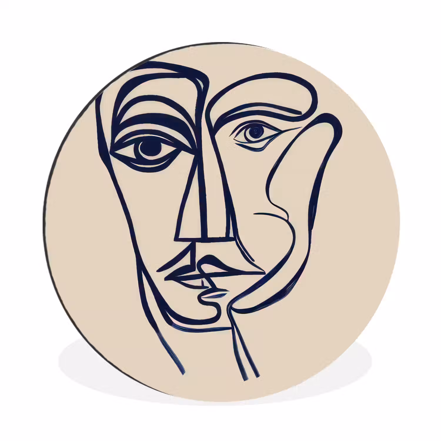 Minimalistisch - Lijnillustratie - Beige - Donkerblauw Wandcirkel aluminium klein -3d