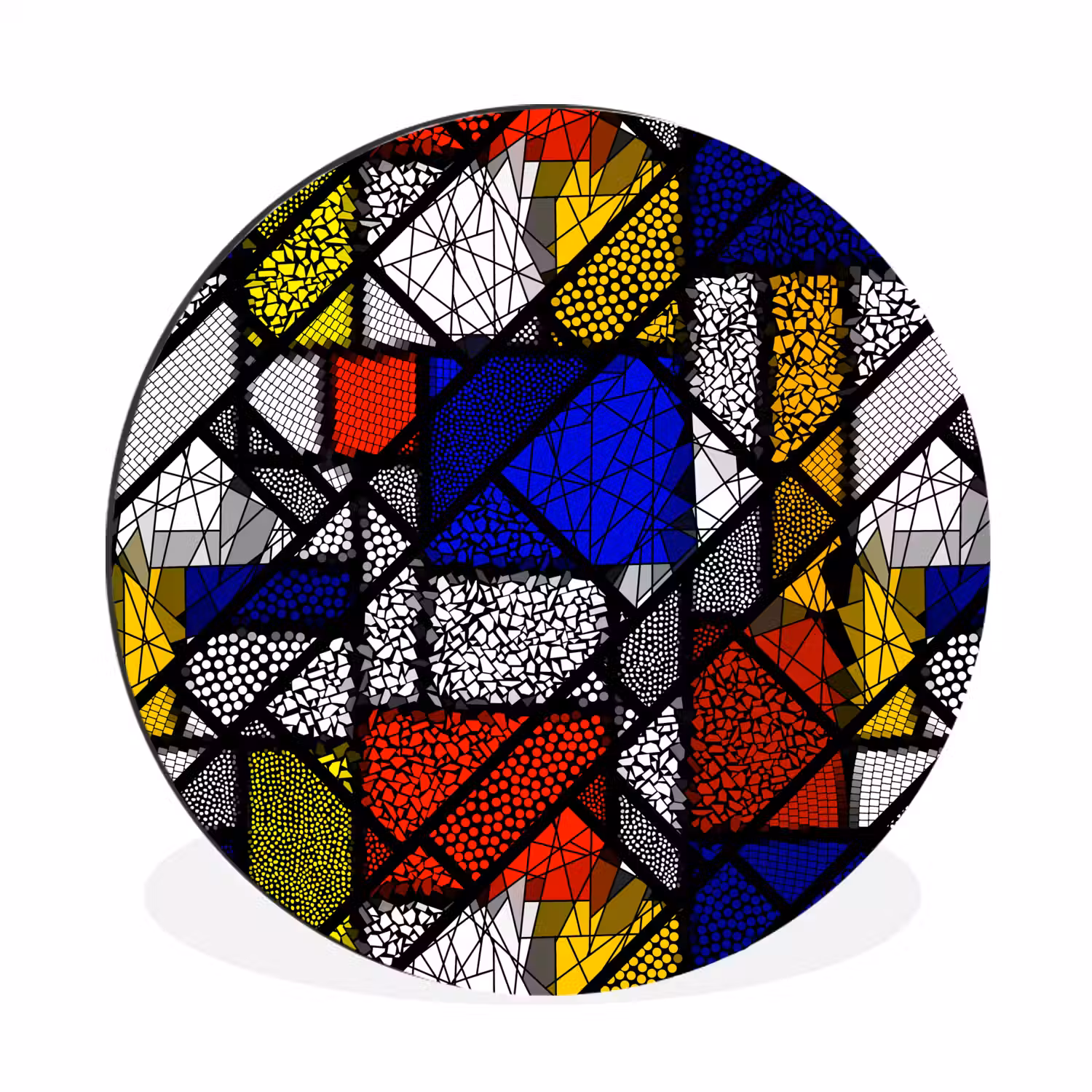 Mondriaan - Glas in lood - Oude Meesters - Kunstwerk - Abstract - Schilderij Wandcirkel aluminium klein -3d