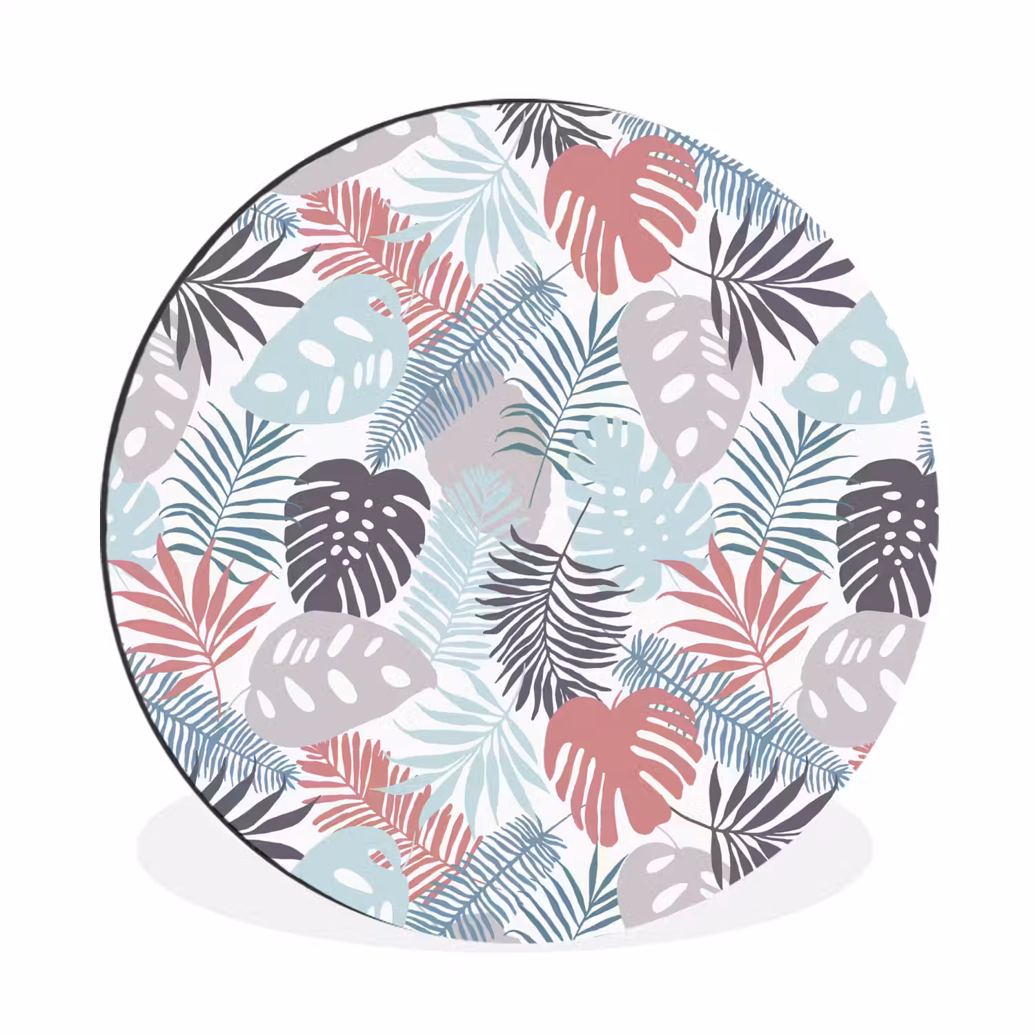 Monstera - Pastel - Bladeren - Tropical Wandcirkel aluminium klein -3d