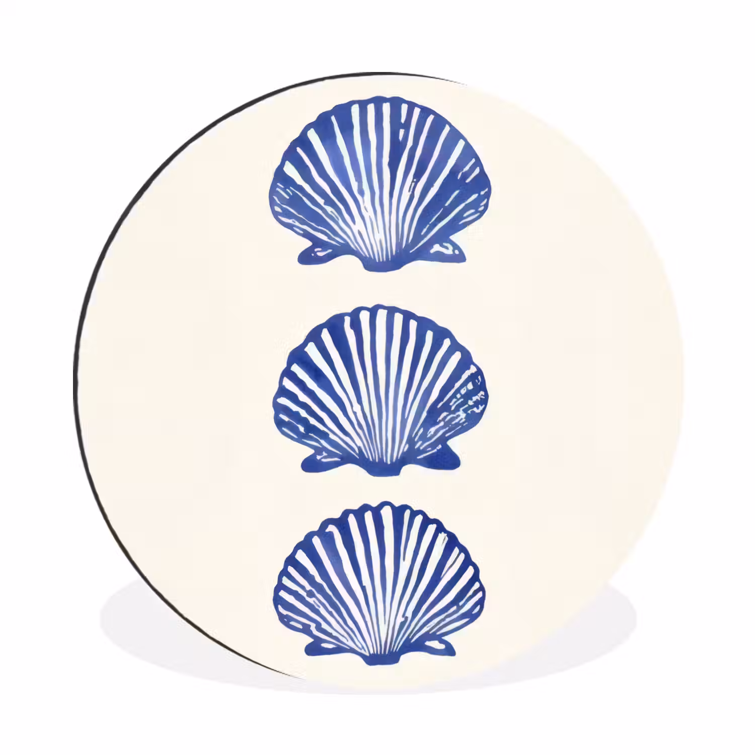 Schelpen - Blauw - Patroon Wandcirkel aluminium klein -3d