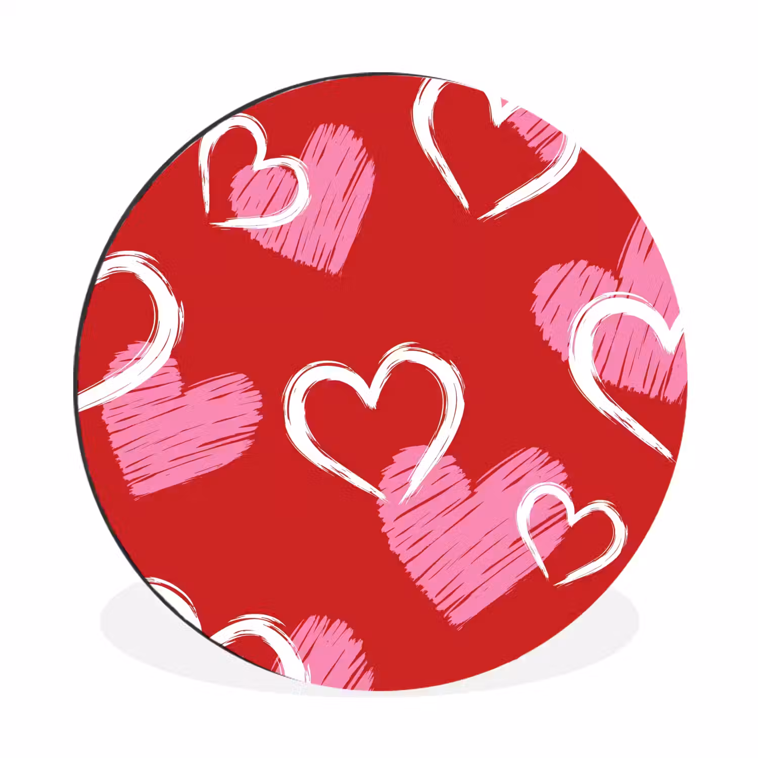 Patroon - Hartjes - Roze - Valentijn Wandcirkel aluminium klein -3d