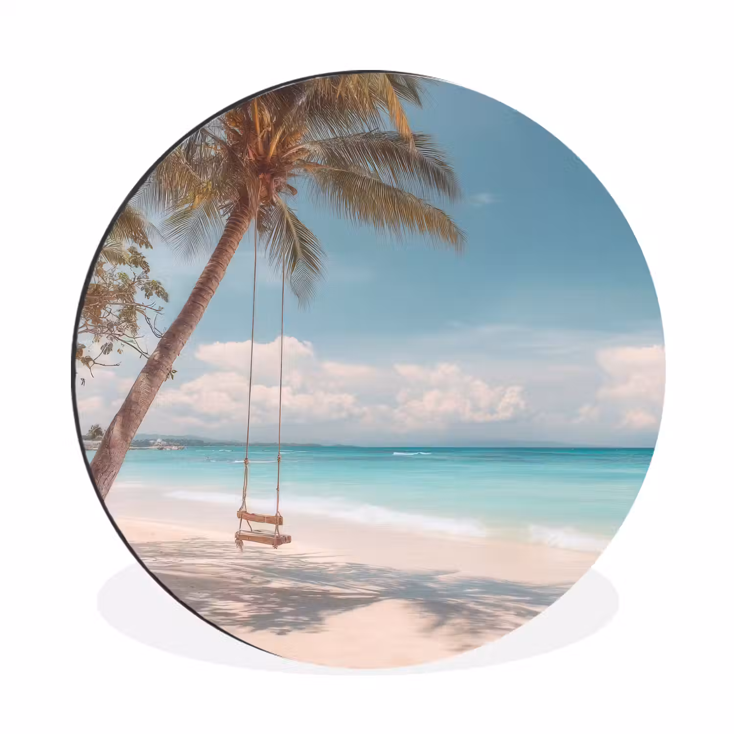 Palmboom - Schommel - Strand - Lucht Wandcirkel aluminium klein -3d