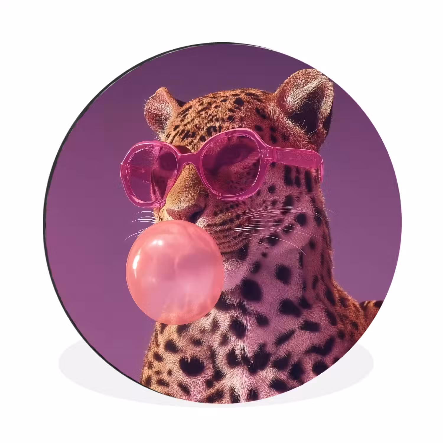 Panter - Zonnebril - Kauwgombel - Roze Wandcirkel aluminium klein -3d