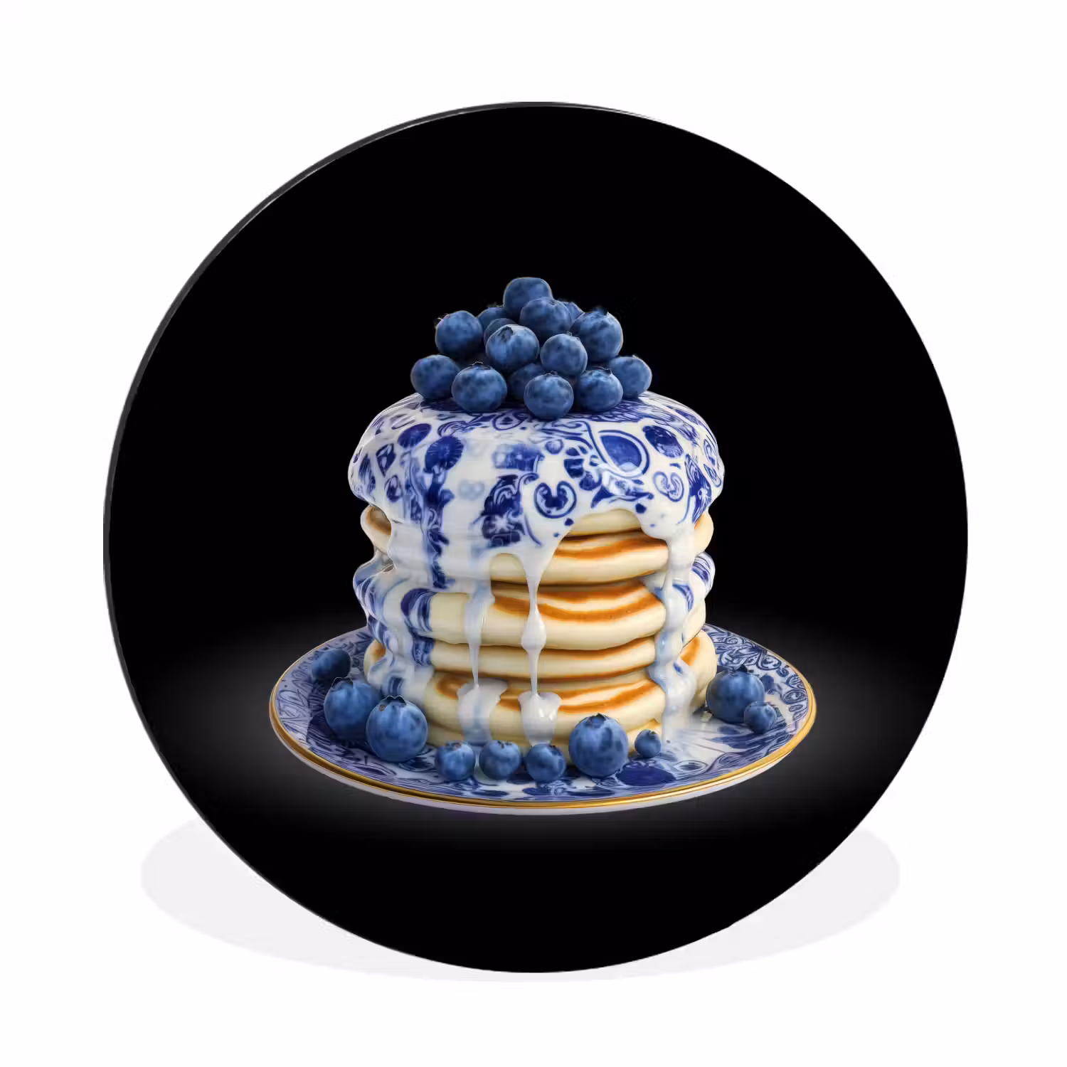 Pannenkoeken - Blauwe Bessen - Bord Wandcirkel aluminium klein -3d