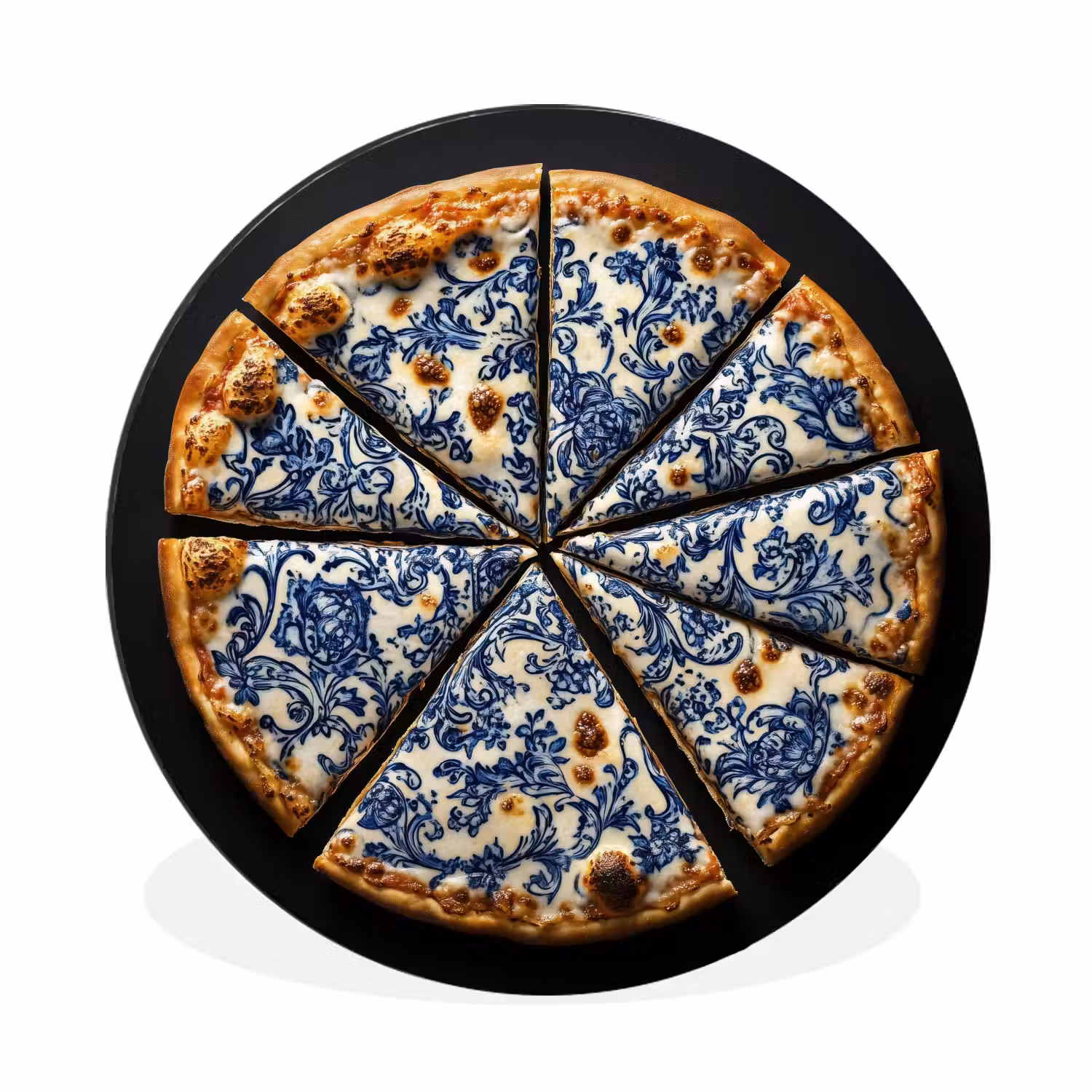 Pizza - Eten - Delftsblauw Wandcirkel aluminium klein -3d