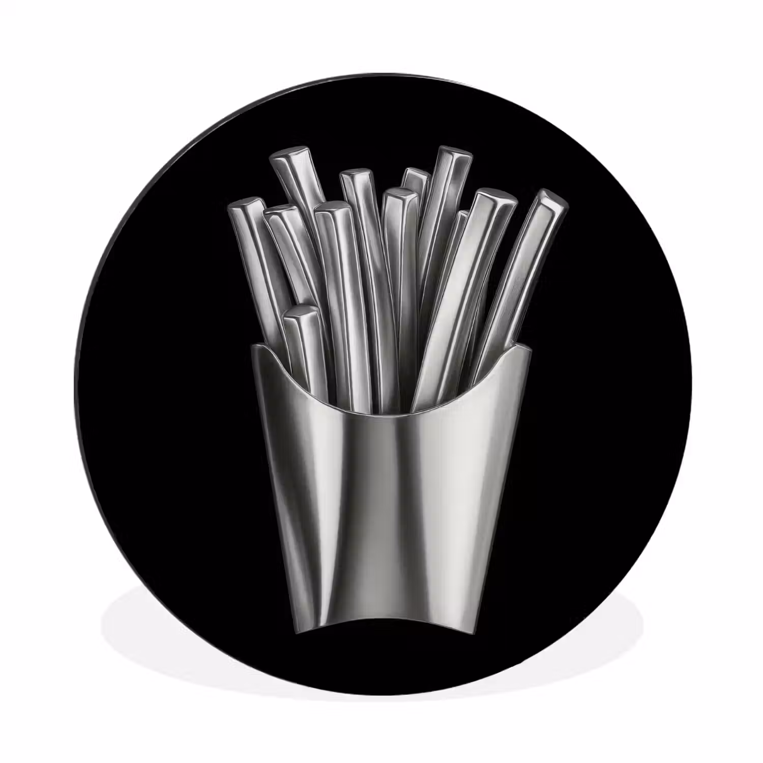 Frietjes - Futuristisch - Zilver Wandcirkel aluminium klein -3d