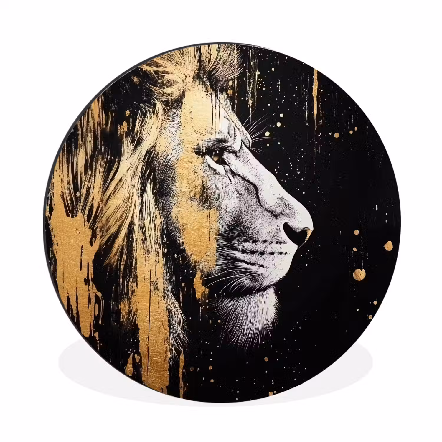 Portret - Leeuw - Abstract - Goud Wandcirkel aluminium klein -3d