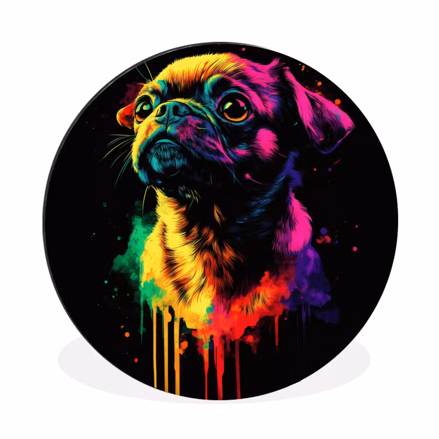 Puck - Hond - Verf - Kleuren Wandcirkel aluminium klein -3d