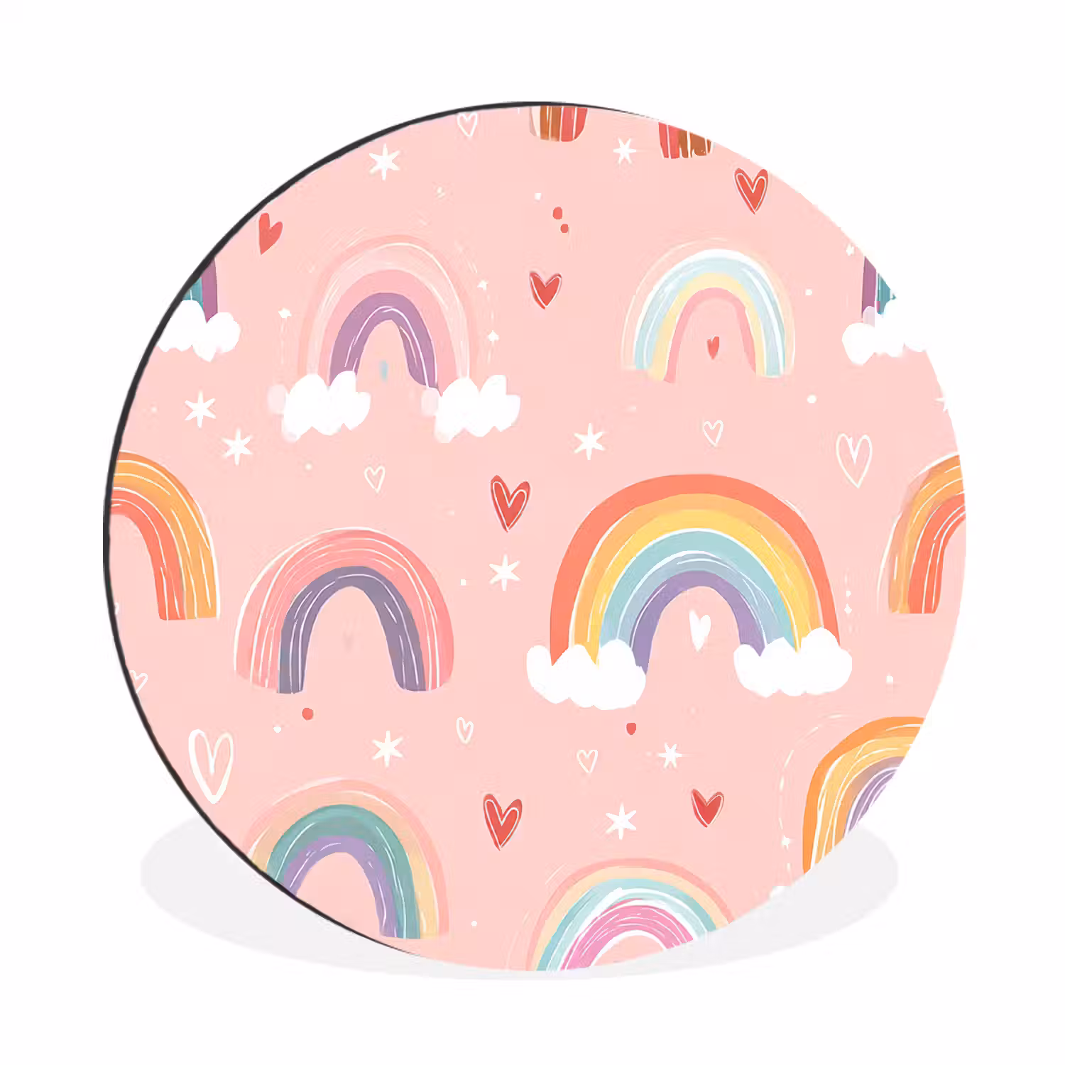 Regenboog - Patroon - Pastel - Handgetekend Wandcirkel aluminium klein -3d