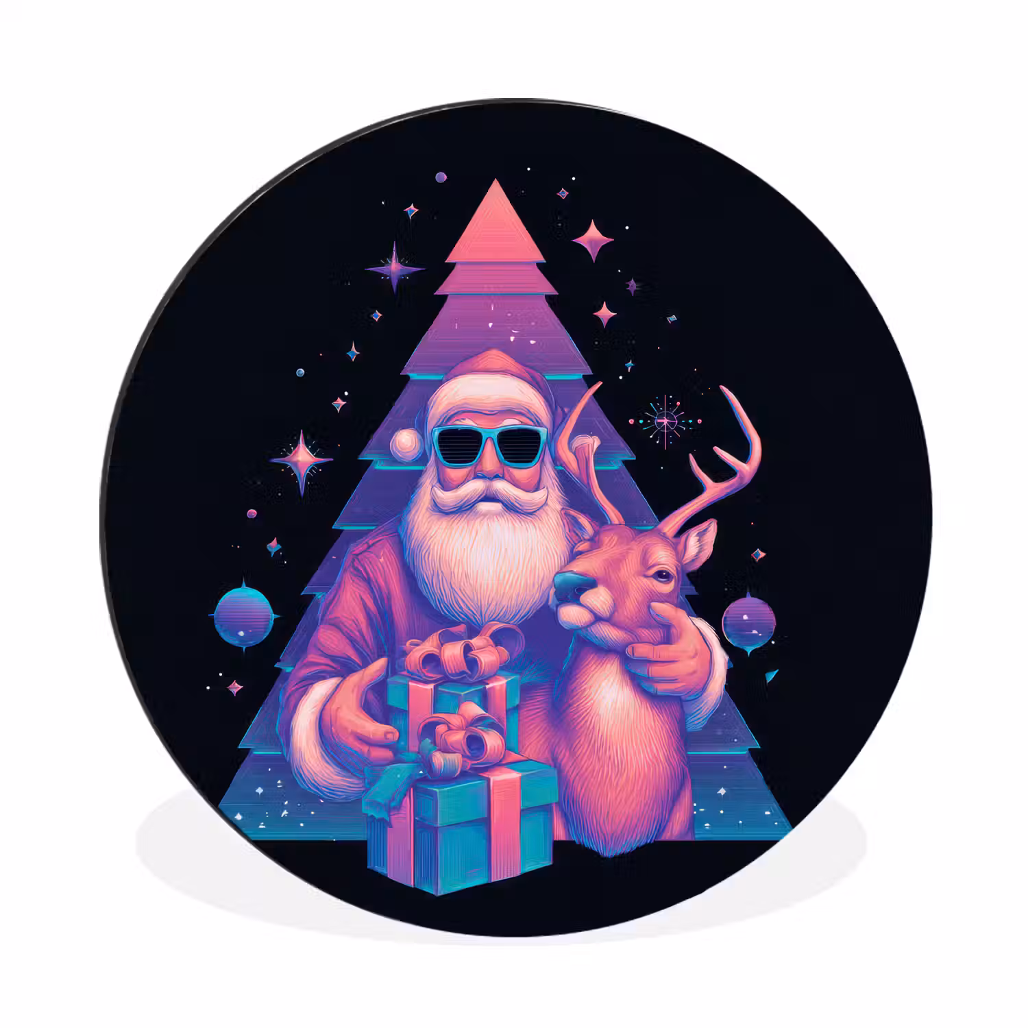 Retro - Kerstman - Rendieren - Kerstboom Wandcirkel aluminium klein -3d