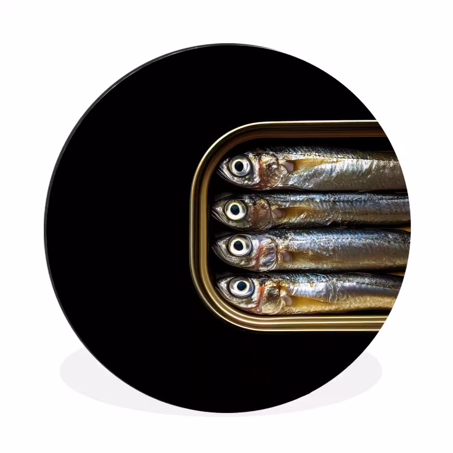 Sardines - Blik - Zwart - Vissen Wandcirkel aluminium klein -3d