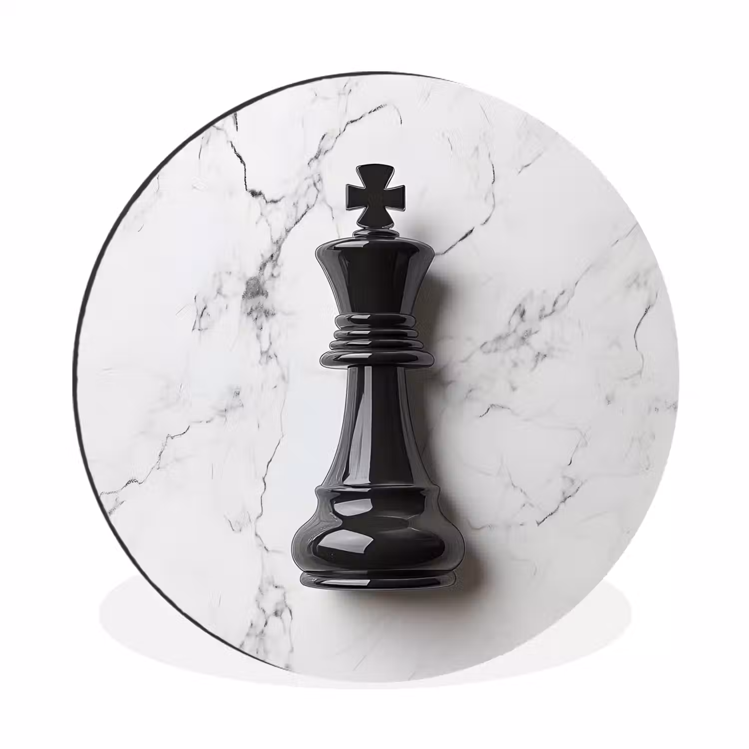 Schaakstuk - Koning - Zwart - Marmer Wandcirkel aluminium klein -3d