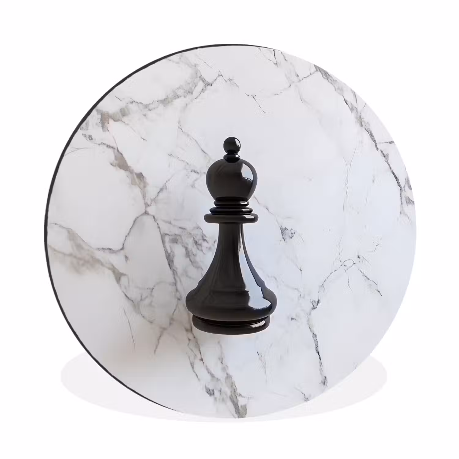 Schaakstuk - Loper - Zwart - Marmer Wandcirkel aluminium klein -3d