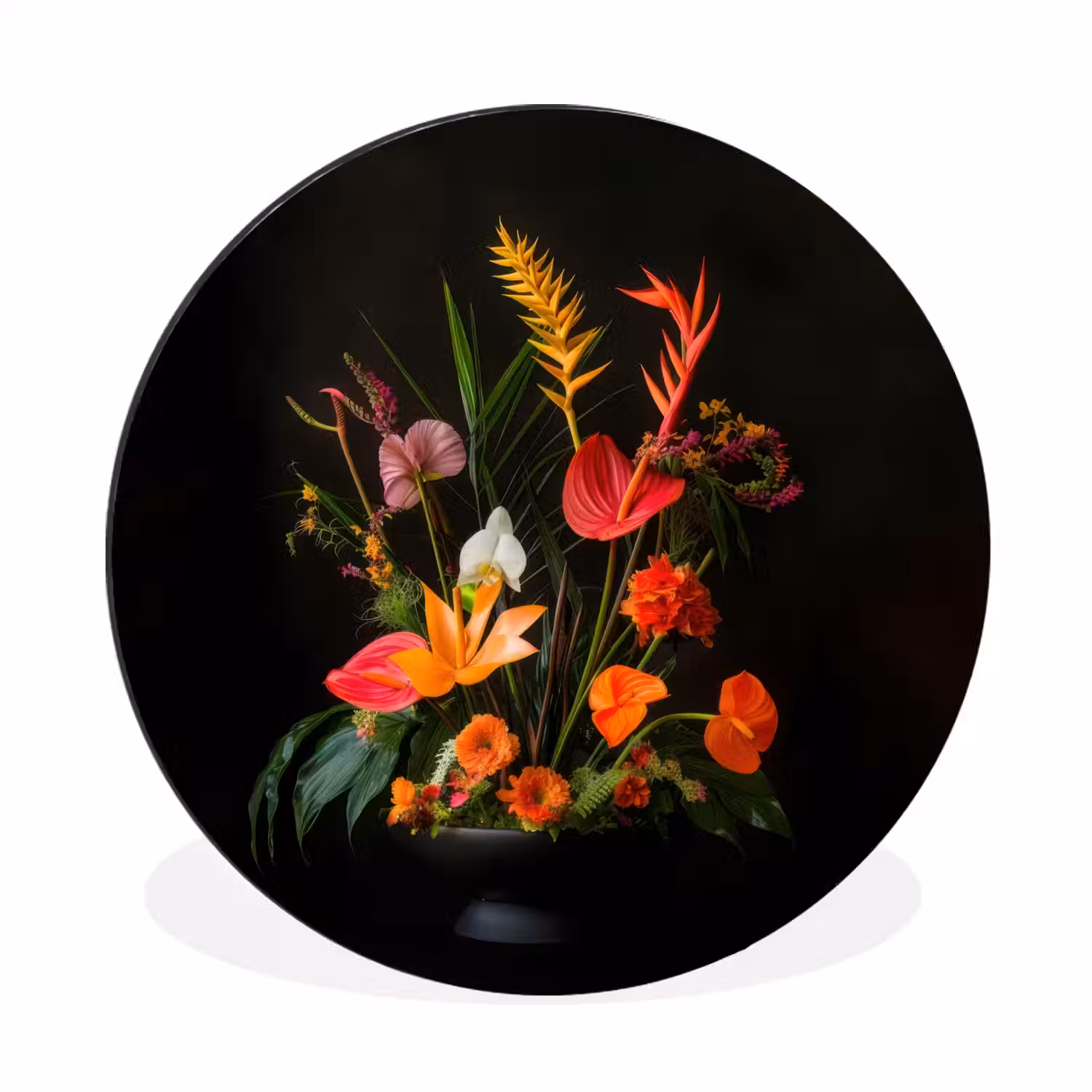 Schaal - Boeket - Bloemen Wandcirkel aluminium klein -3d