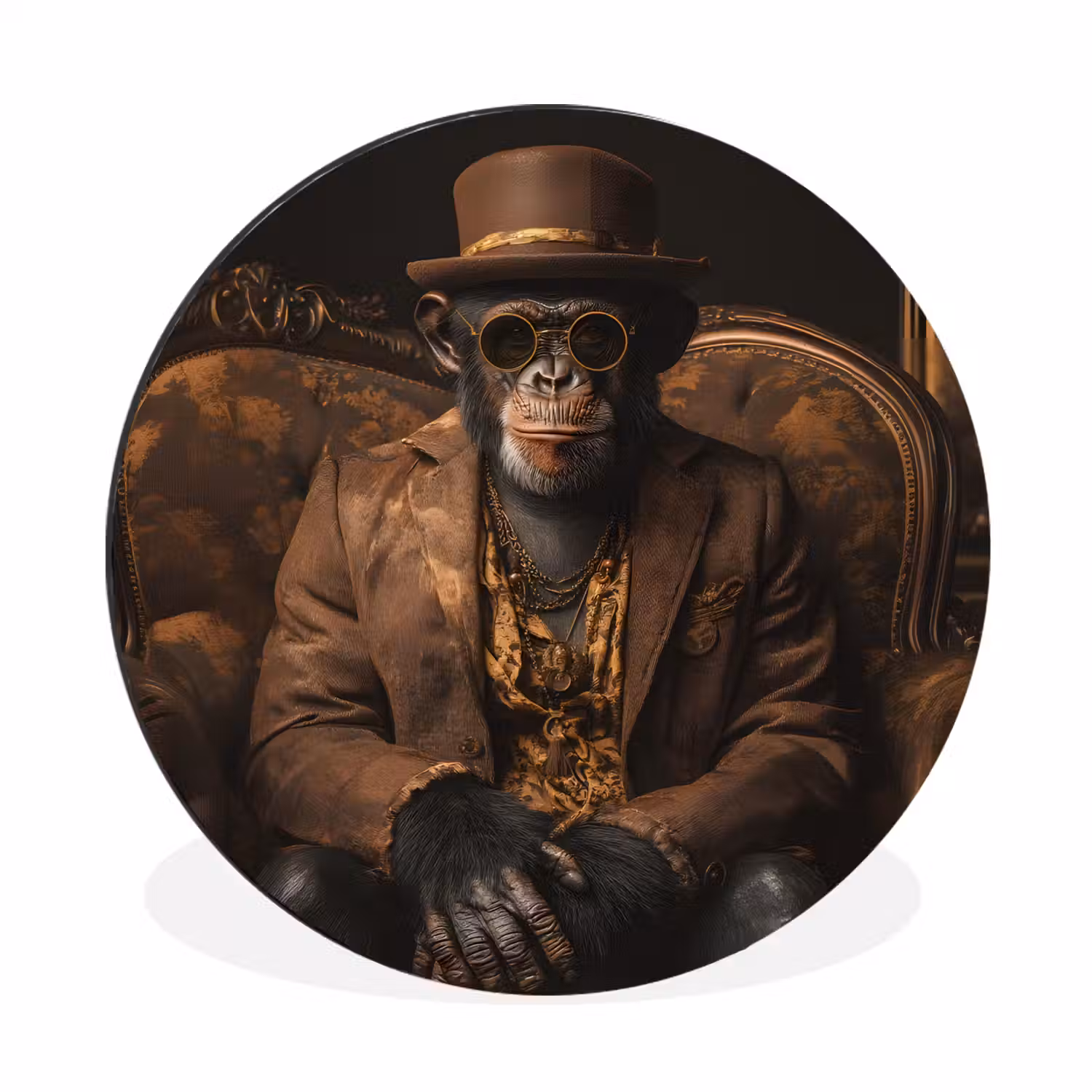 Chimpansee - Stoel - Pak - Bruin Wandcirkel aluminium klein -3d