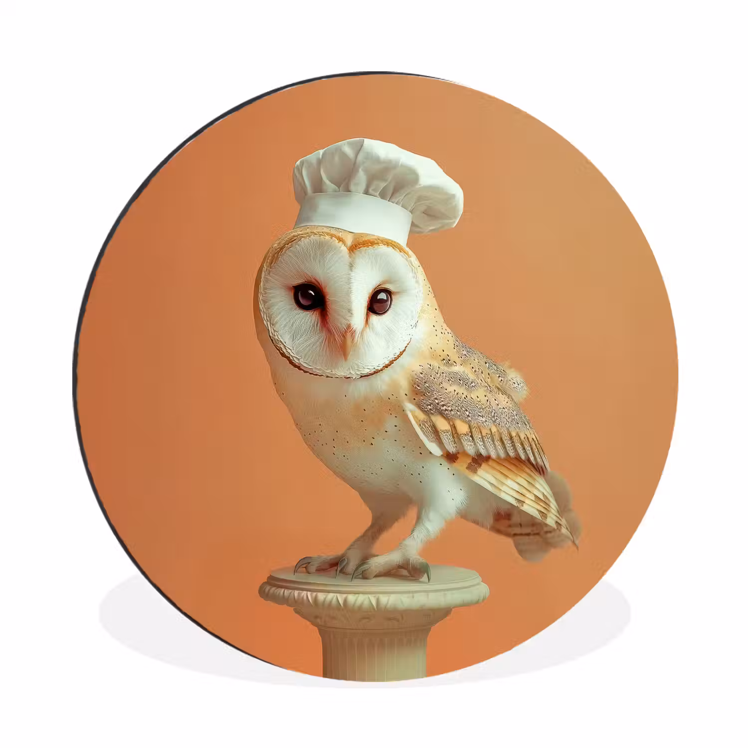 Kerkuil - Koksmuts - Oranje - Vogel Wandcirkel aluminium klein -3d