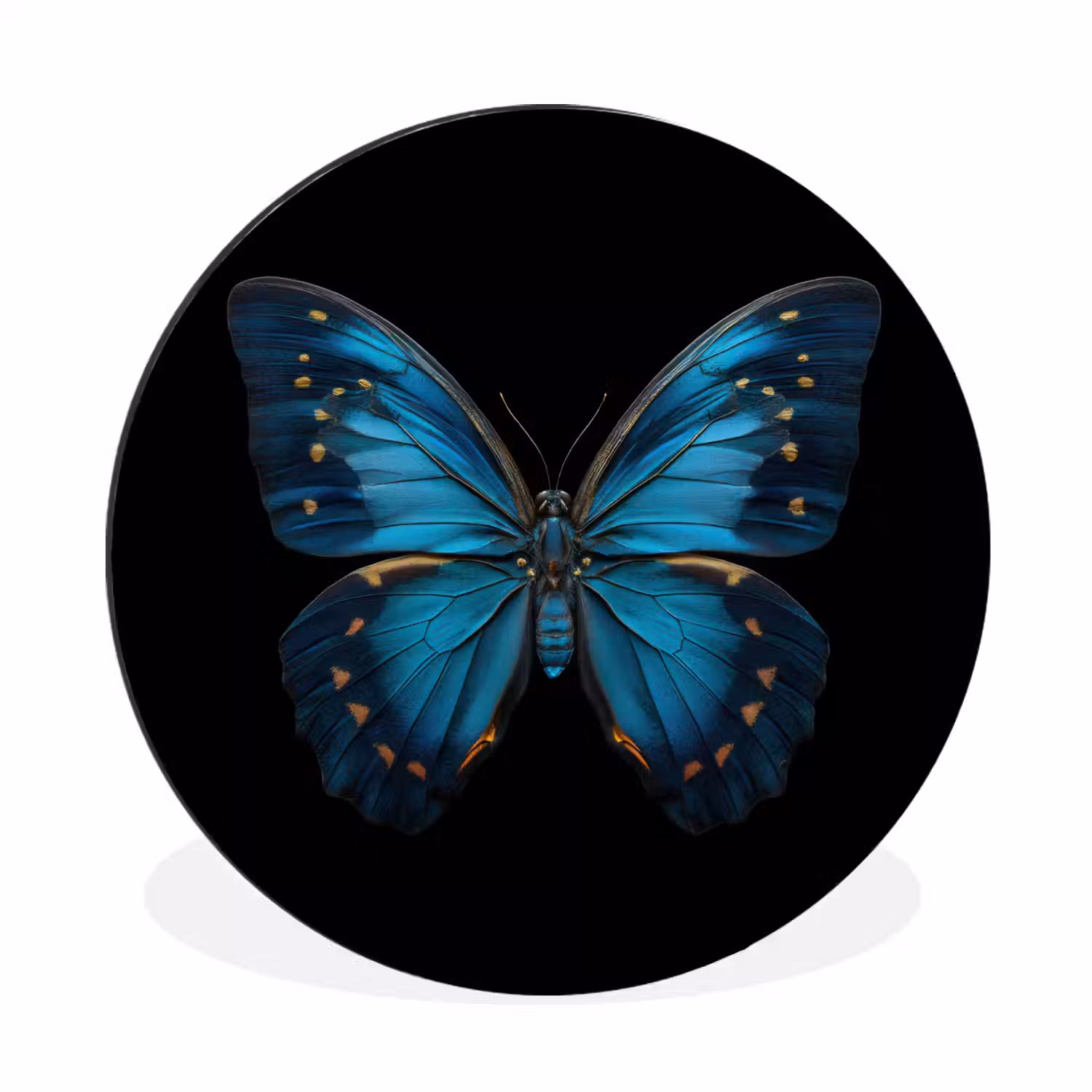Vlinder - Blauw - Contrast Wandcirkel aluminium klein -3d
