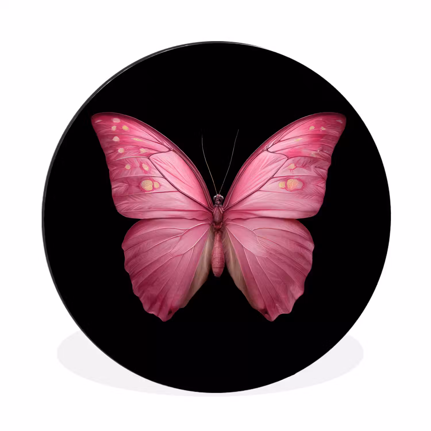 Vlinder - roze - Elegant Wandcirkel aluminium klein -3d