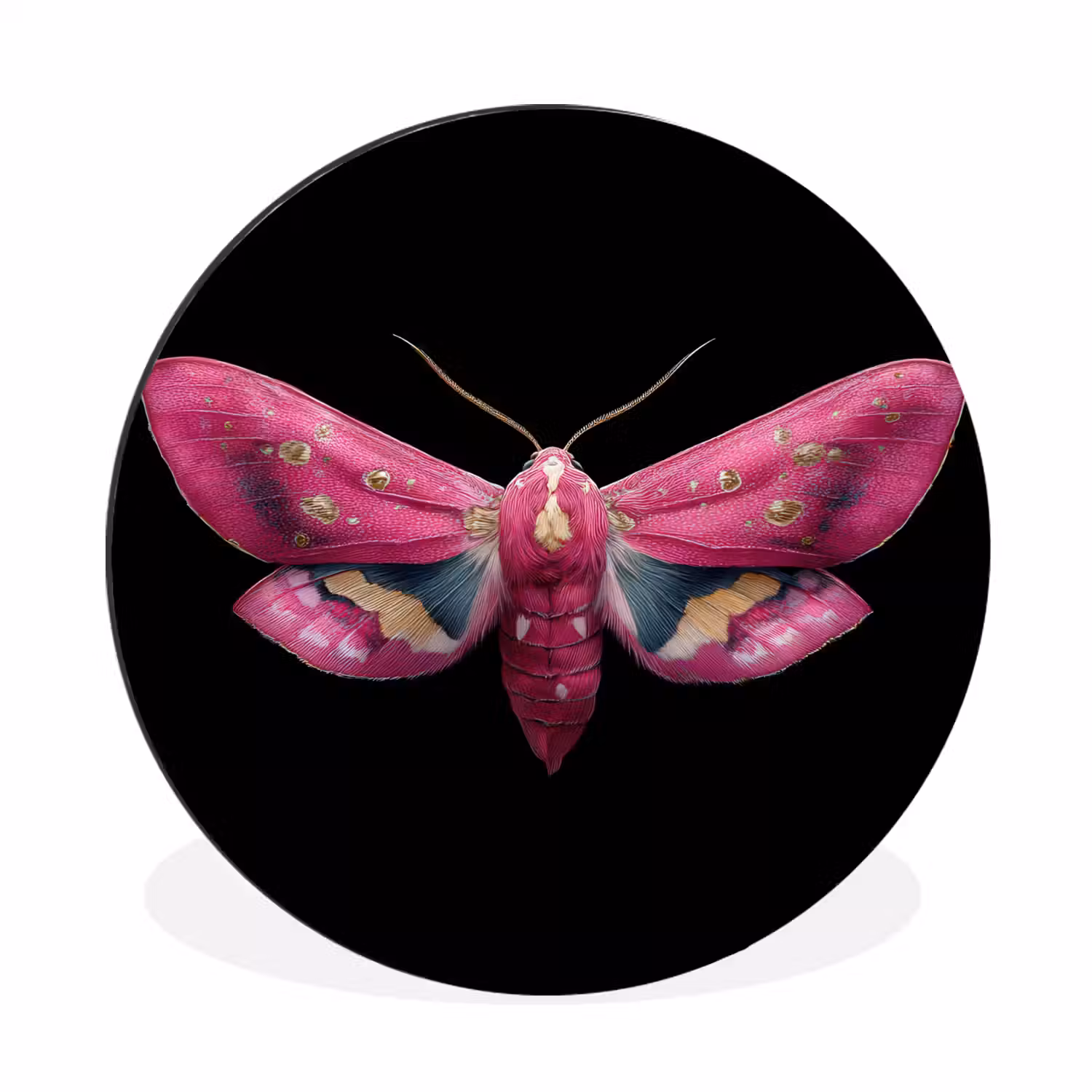 Vlinder - Roze - Nachtvlinder Wandcirkel aluminium klein -3d