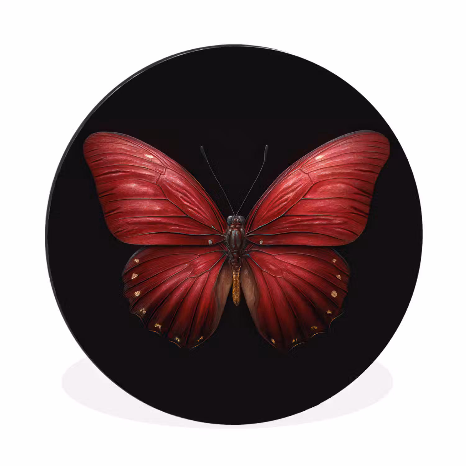 Vlinder - Rood - Minimalistisch Wandcirkel aluminium klein -3d