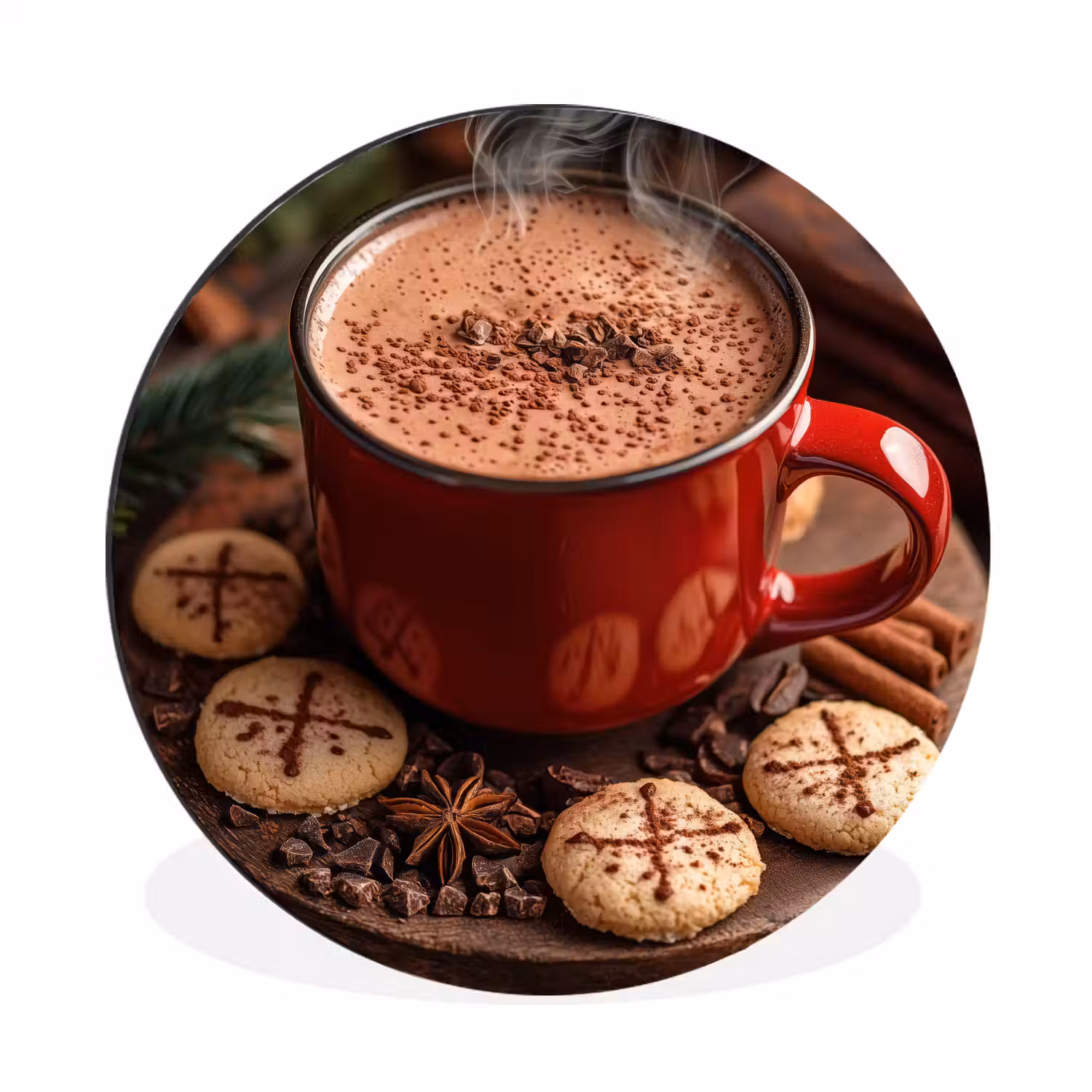 Chocolademelk - Mok - Winter - Kerst - Gezelligheid Wandcirkel aluminium klein -3d